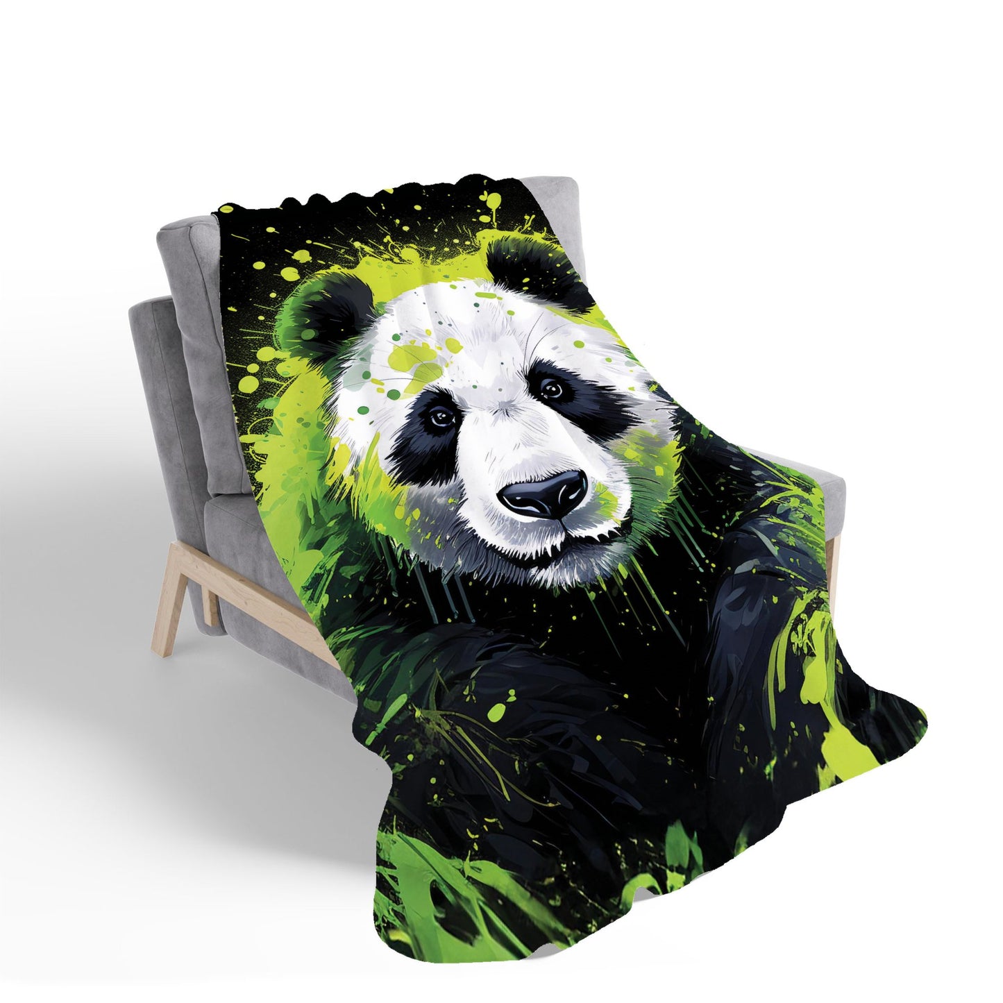 Green Splashart Panda Face Sherpa Blanket
