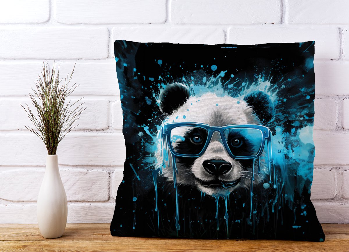 Blue Splashart Panda Face Cushions