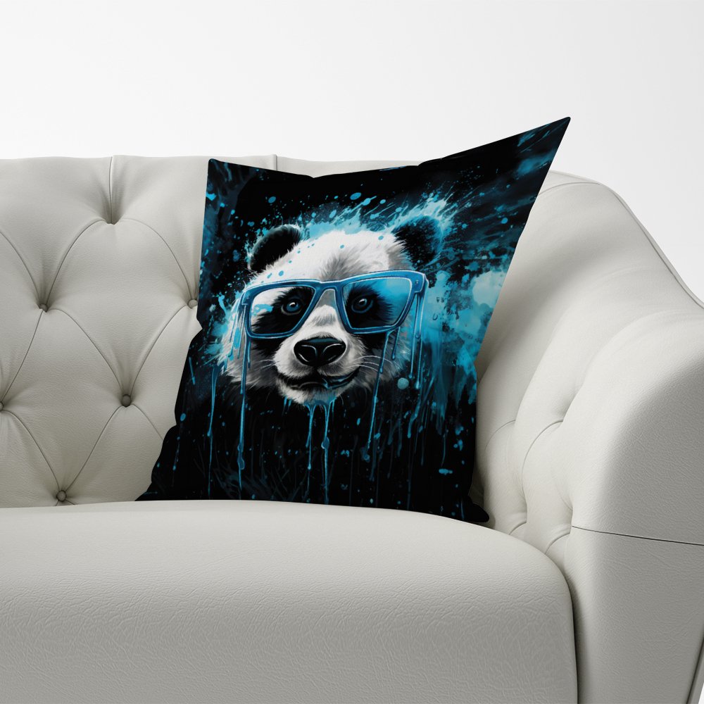 Blue Splashart Panda Face Cushions