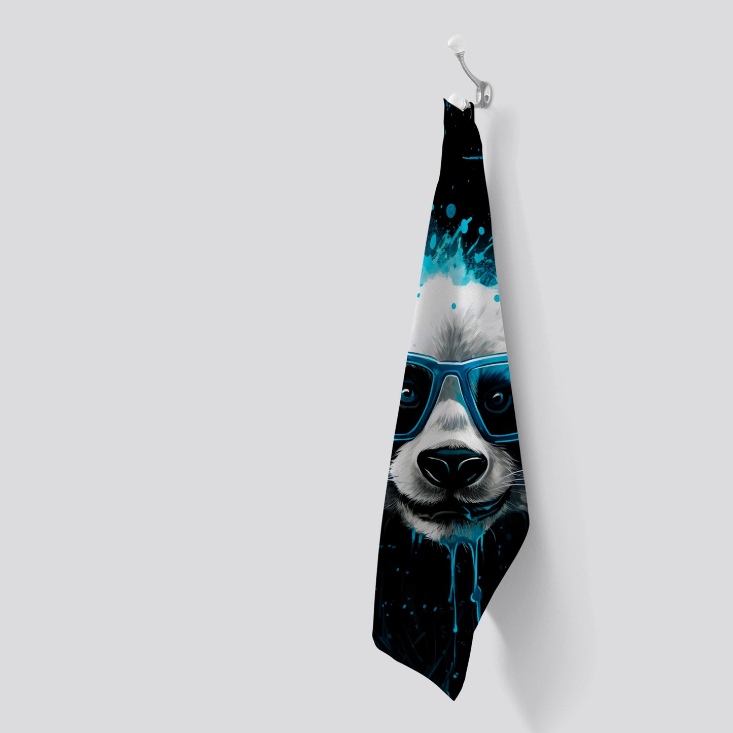 Blue Splashart Panda Face Tea Towel