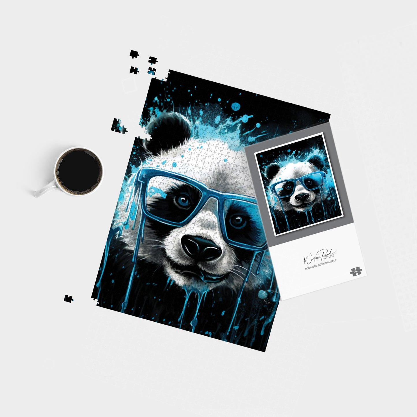 Blue Splashart Panda Face Jigsaw Puzzle