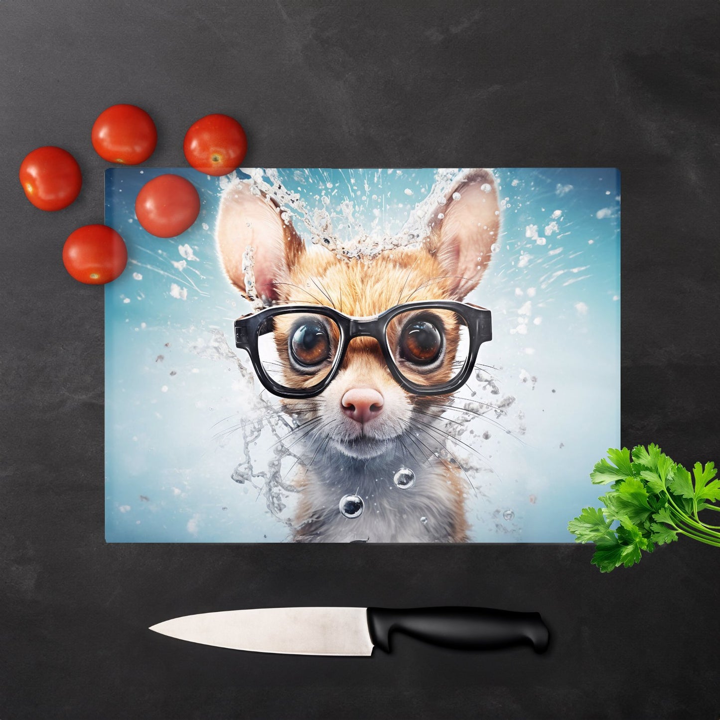 Splashart Doormouse With Glasses Glass Chopping Board