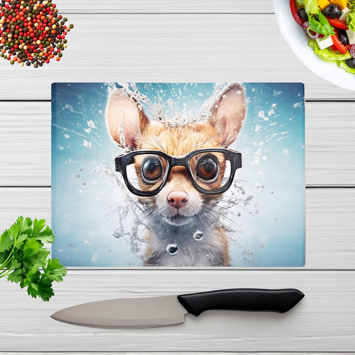 Splashart Doormouse With Glasses Glass Chopping Board
