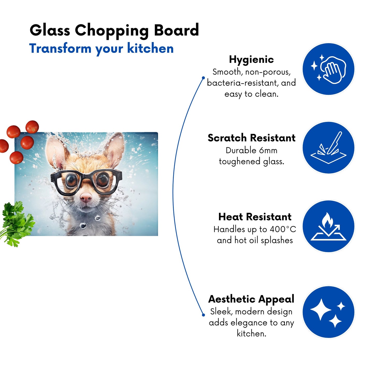 Splashart Doormouse With Glasses Glass Chopping Board