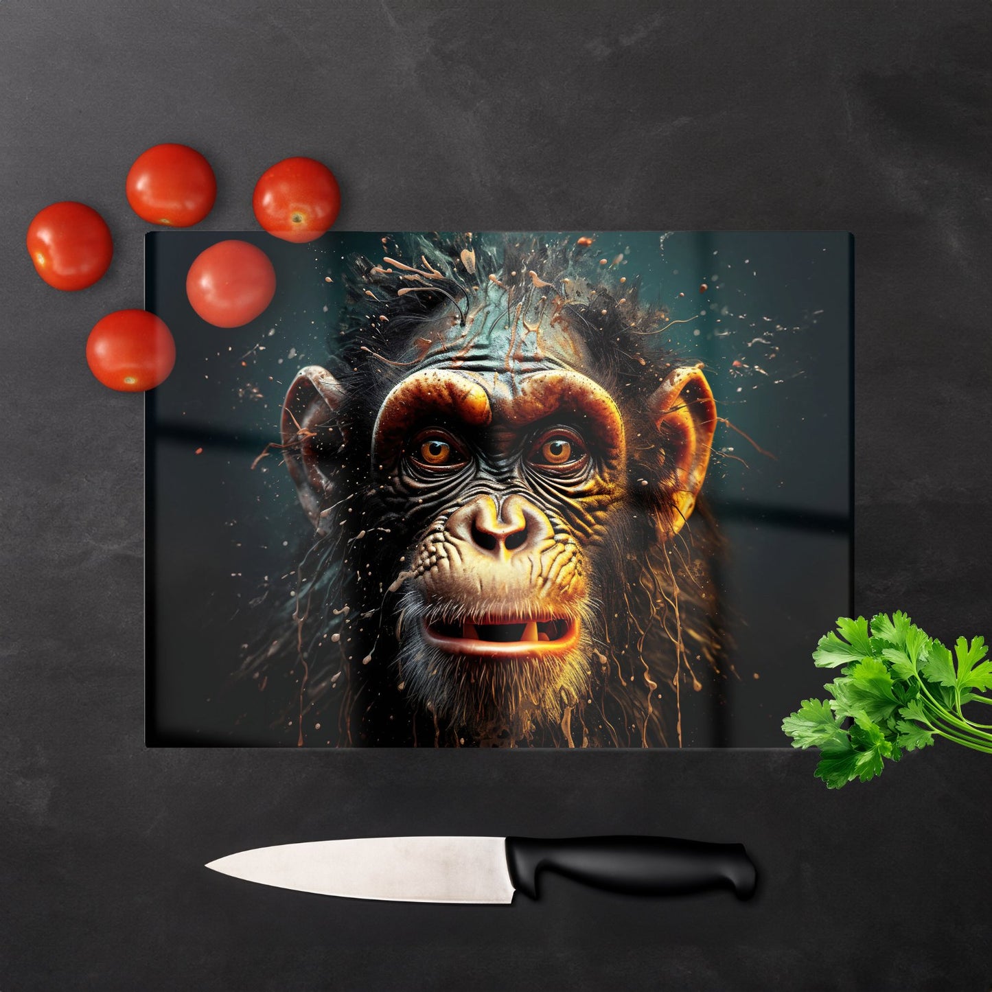 Splashart Monkey Face Glass Chopping Board