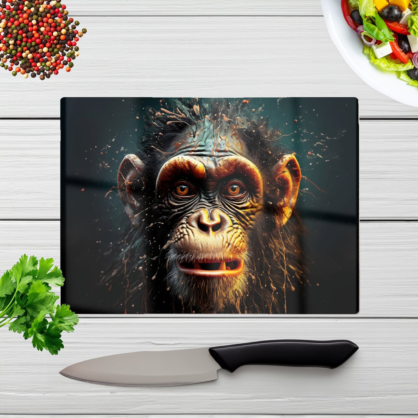 Splashart Monkey Face Glass Chopping Board