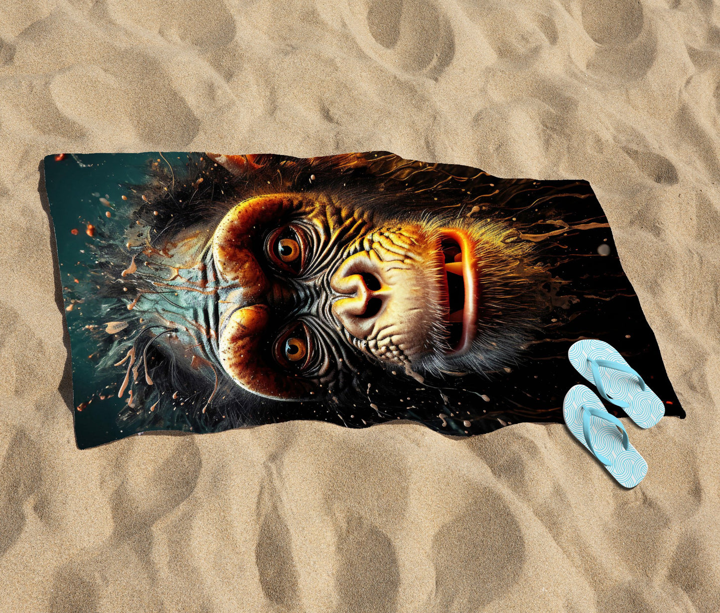 Splashart Monkey Face Beach Towel