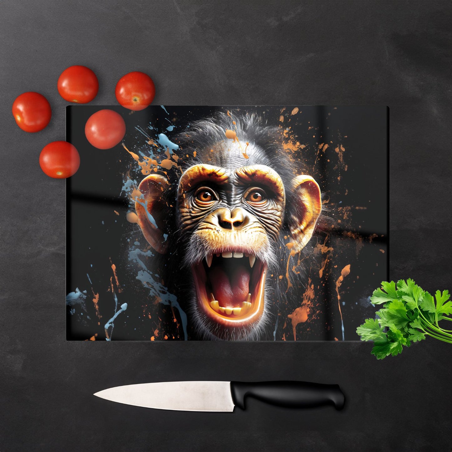 Monkey Face Splashart Glass Chopping Board