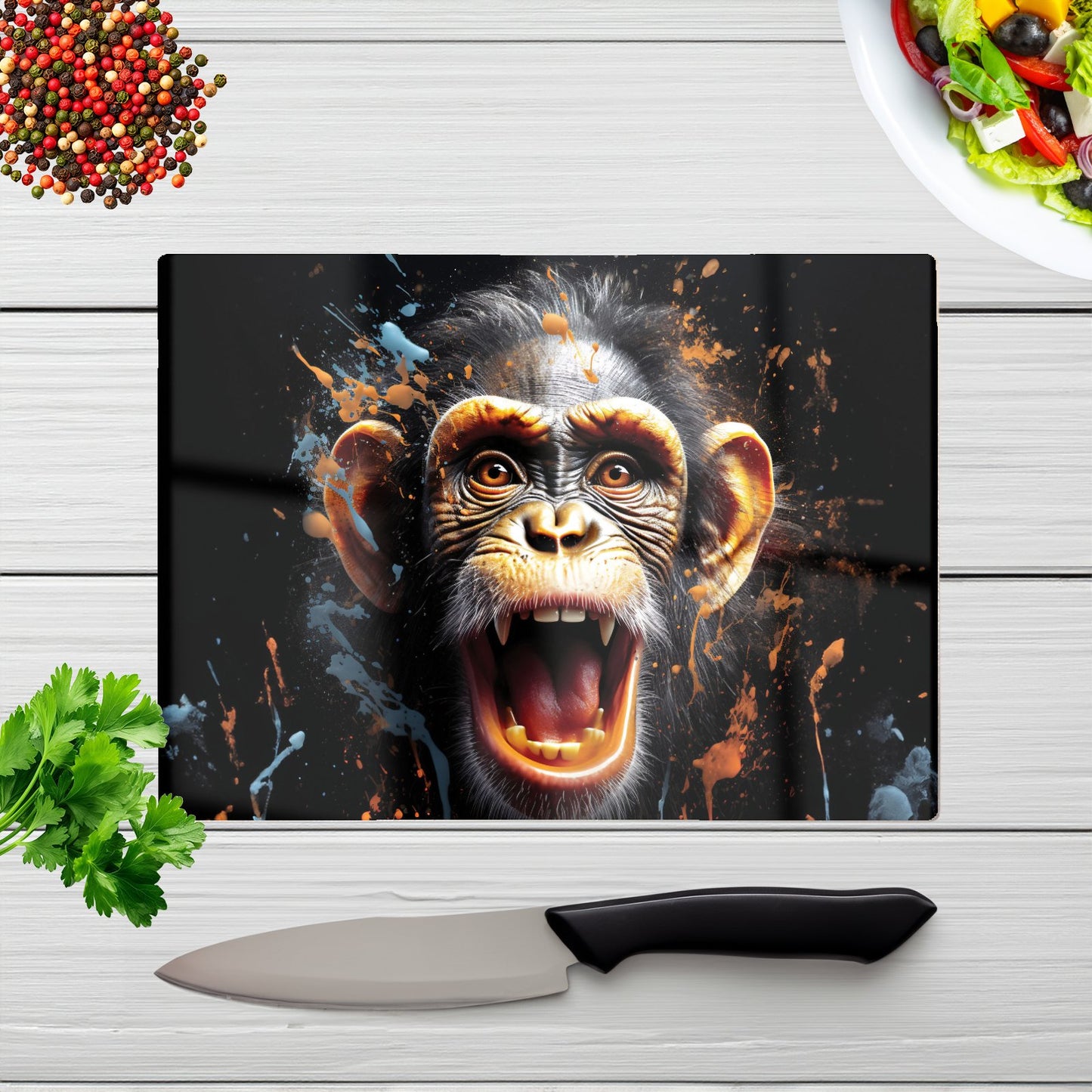Monkey Face Splashart Glass Chopping Board