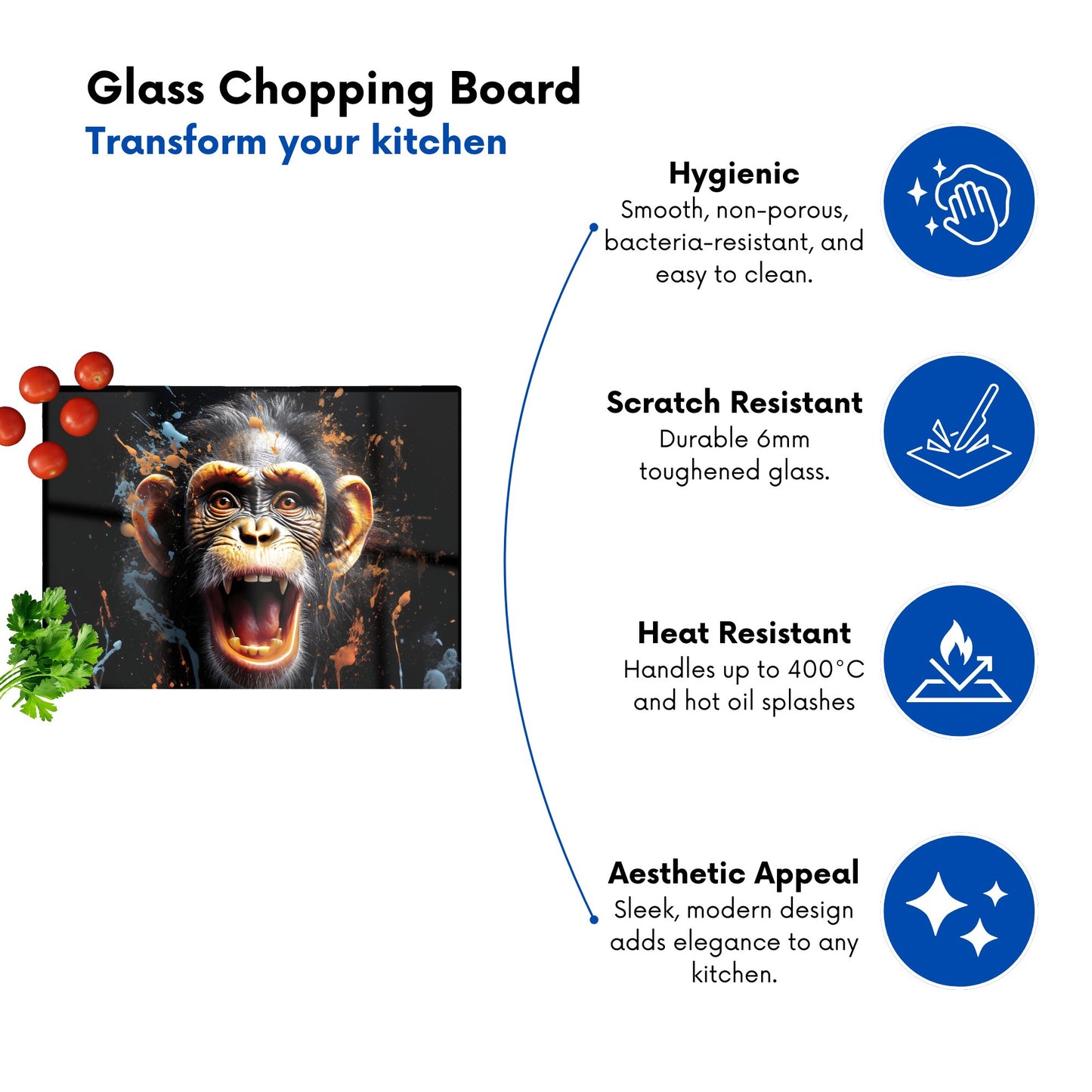 Monkey Face Splashart Glass Chopping Board