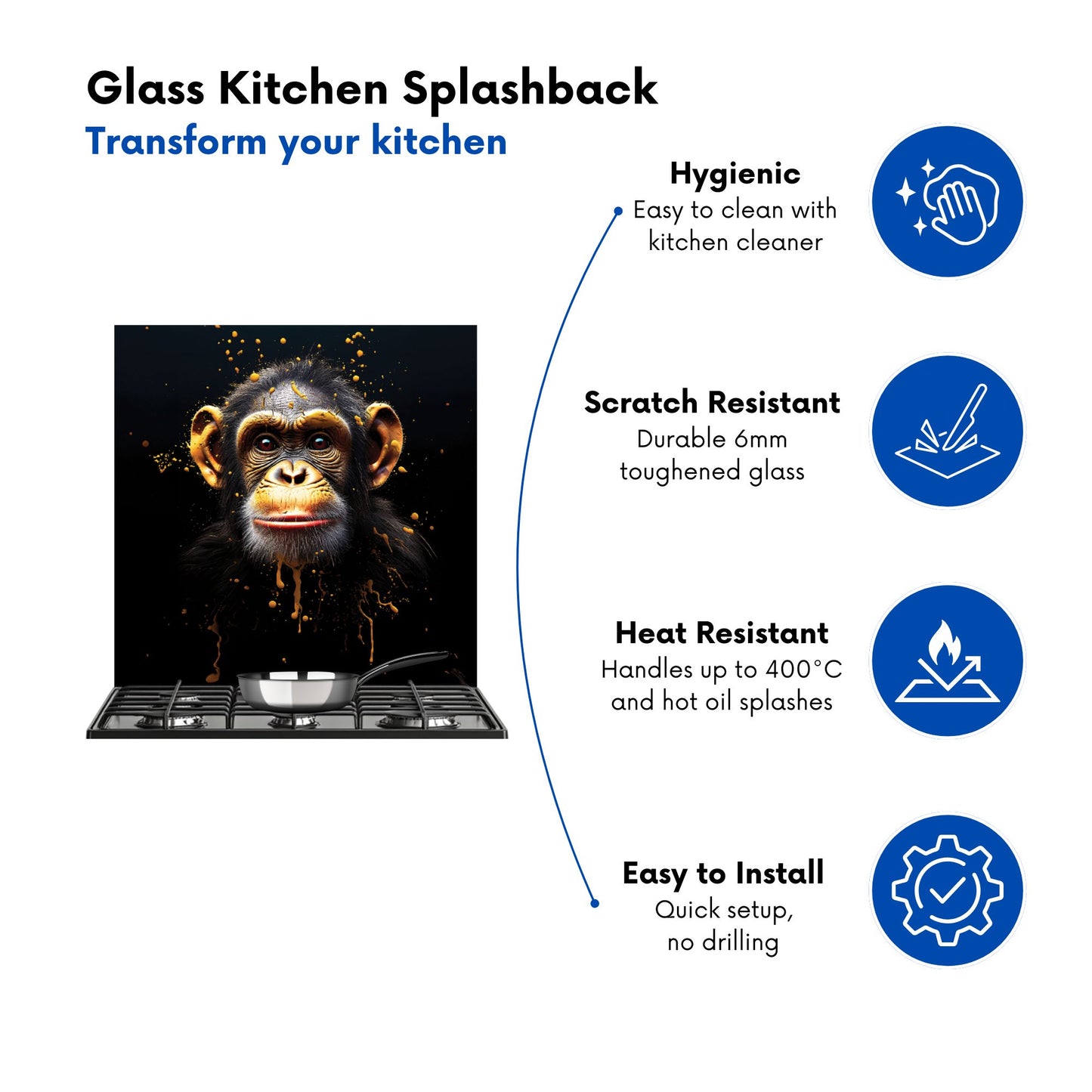 Splashart Cheeky Chimp Face Kitchen Splashback