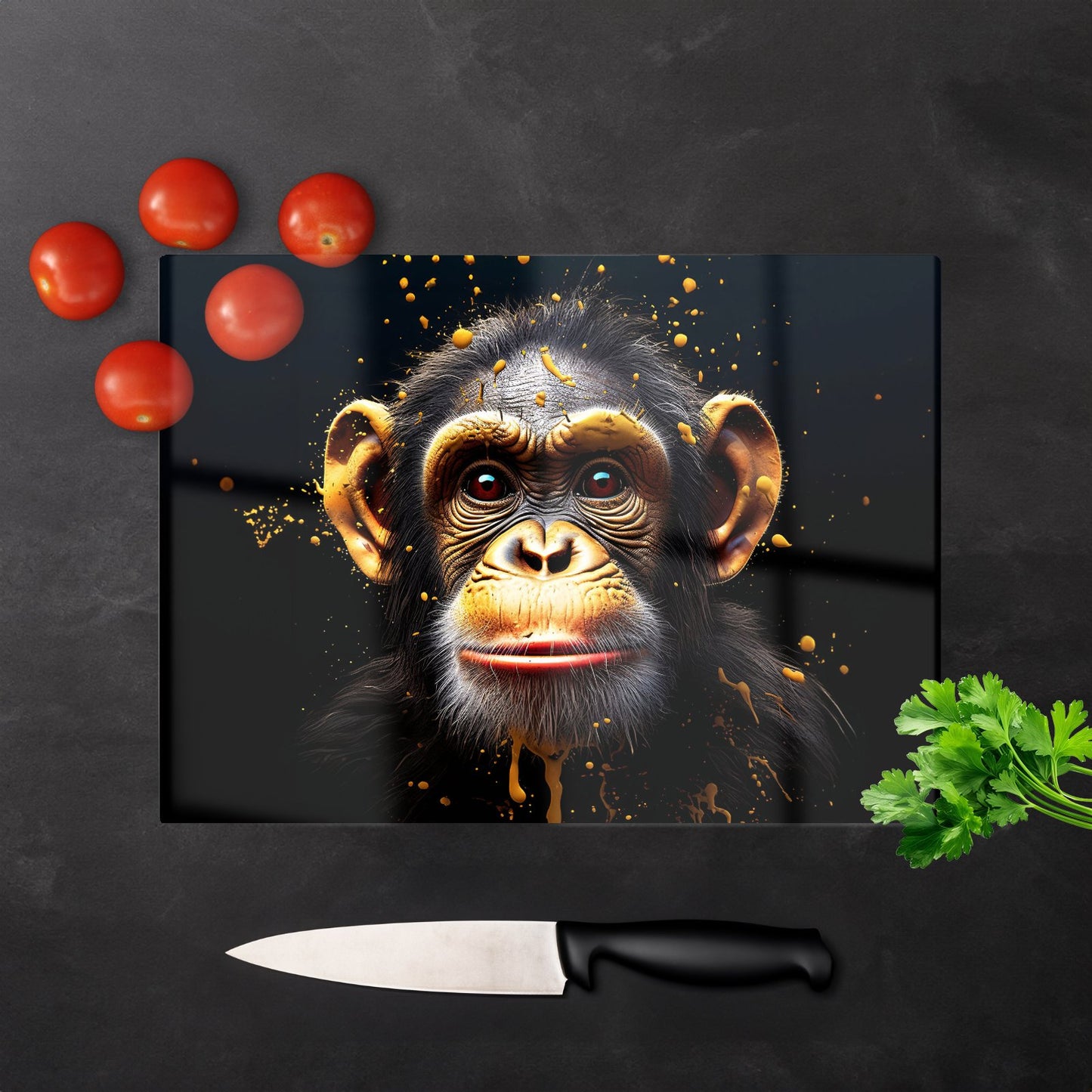 Splashart Cheeky Chimp Face Glass Chopping Board