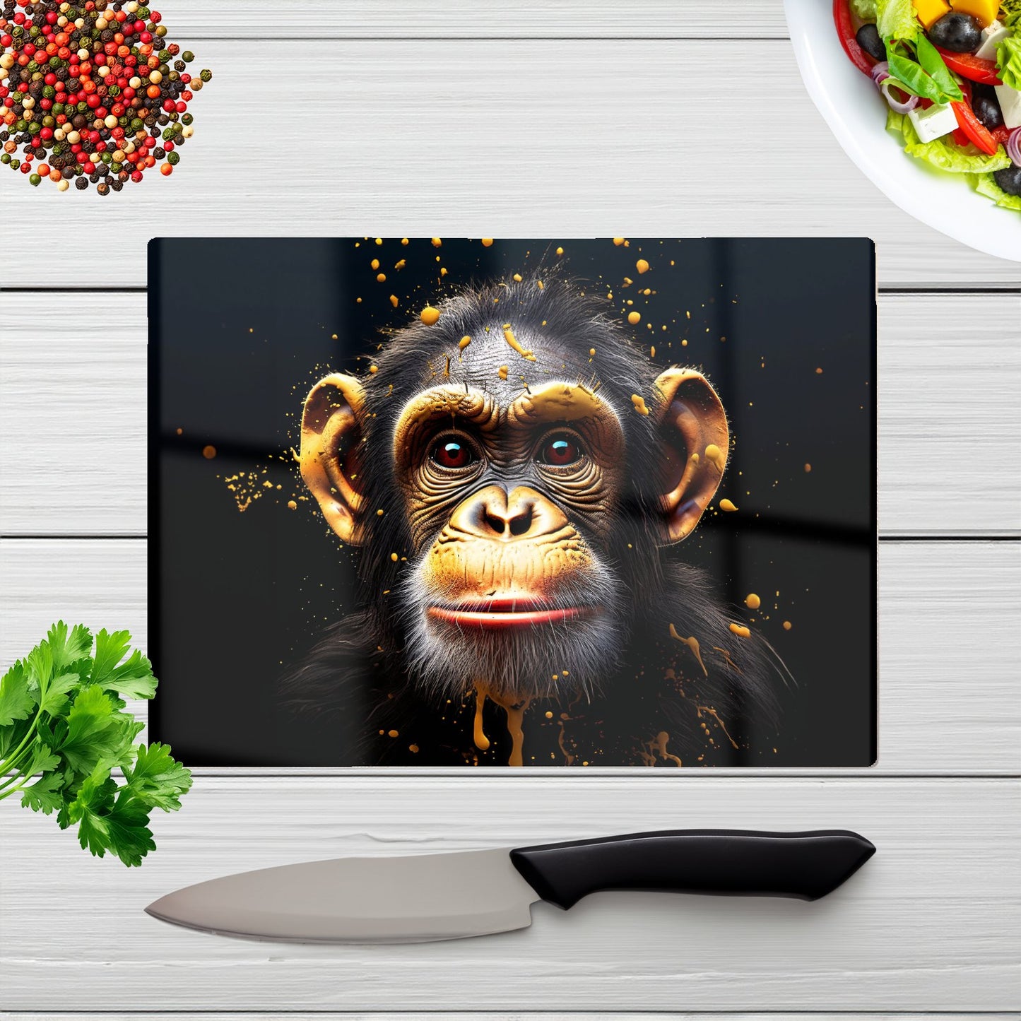 Splashart Cheeky Chimp Face Glass Chopping Board