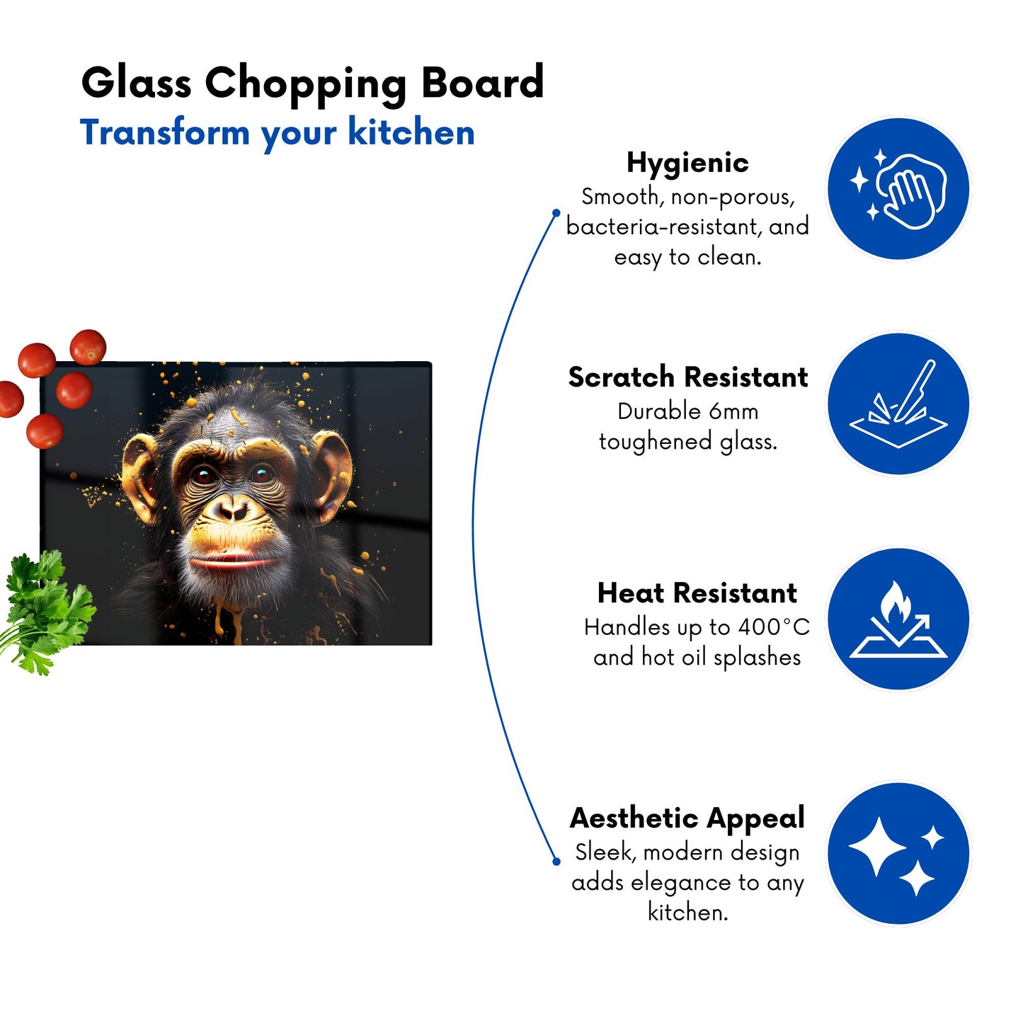Splashart Cheeky Chimp Face Glass Chopping Board