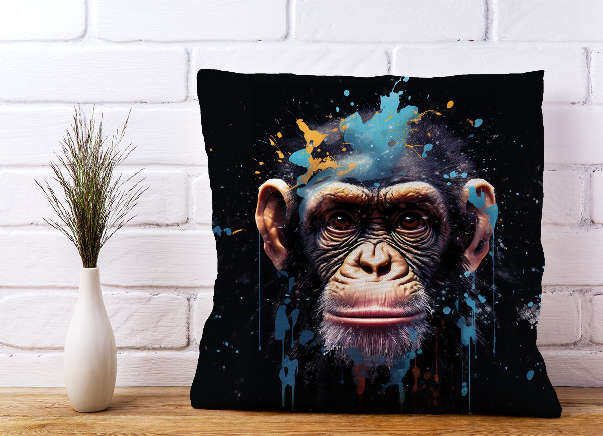 Monkey Face Splashart with Blue Cushions