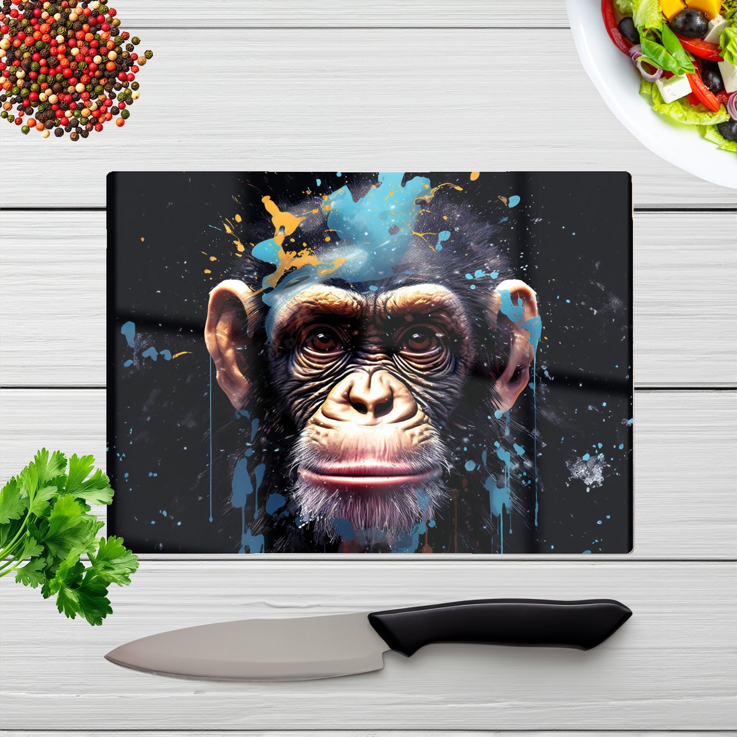 Monkey Face Splashart With Blue Glass Chopping Board
