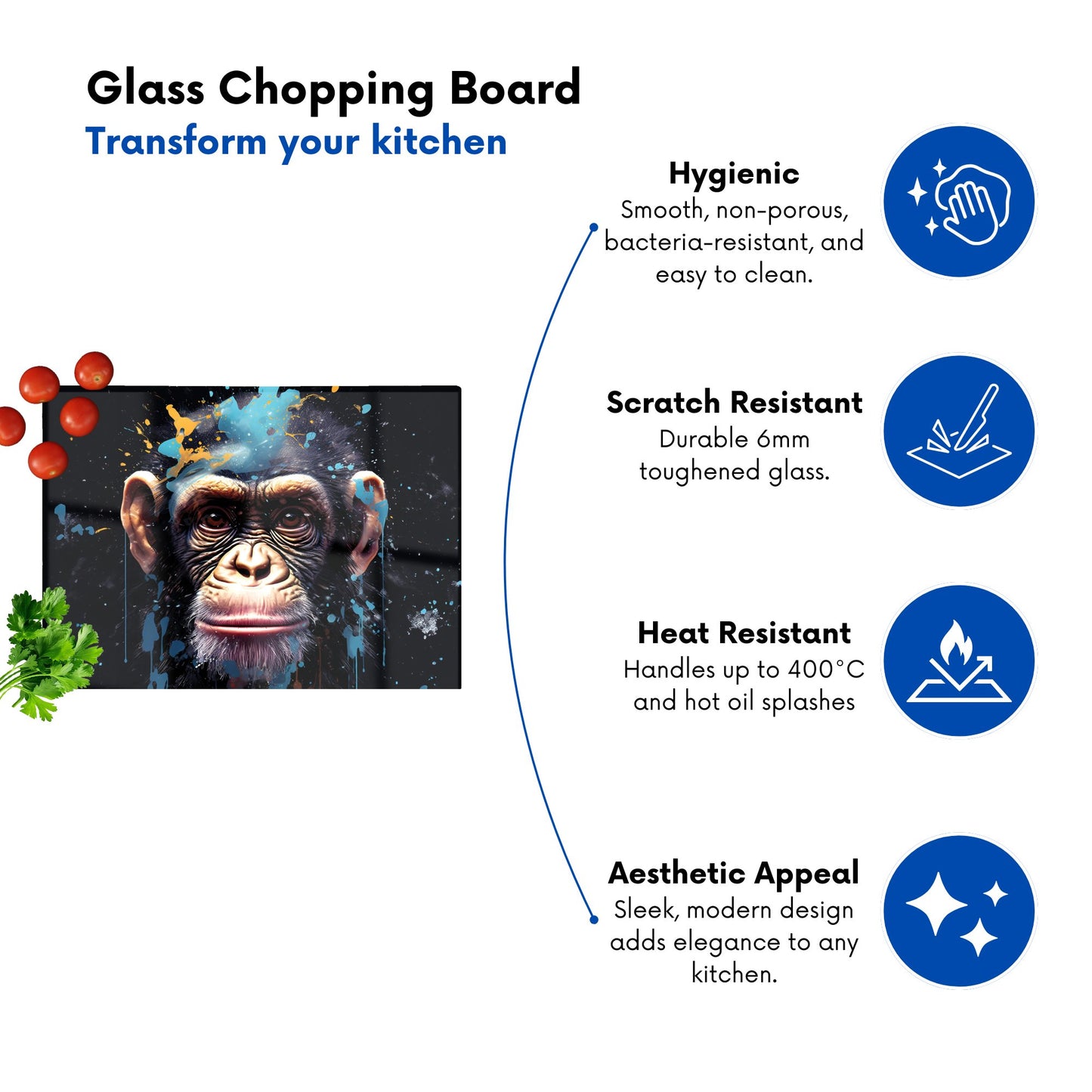 Monkey Face Splashart With Blue Glass Chopping Board