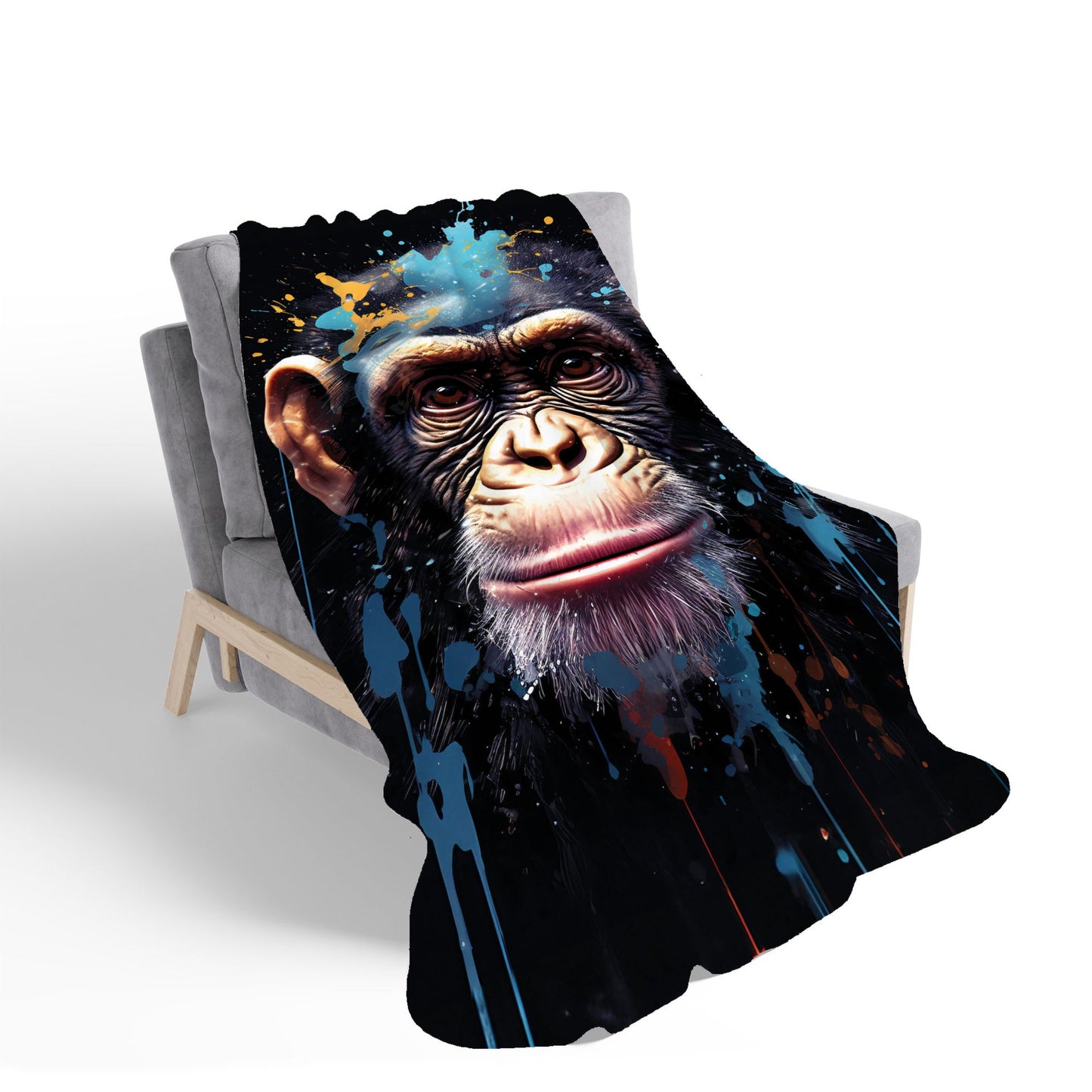 Monkey Face Splashart with Blue Sherpa Blanket