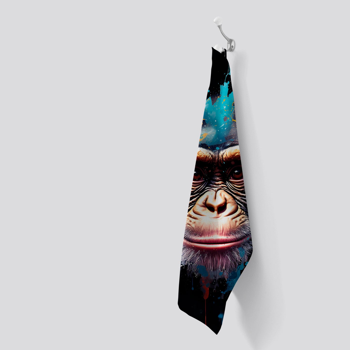 Monkey Face Splashart with Blue Tea Towel