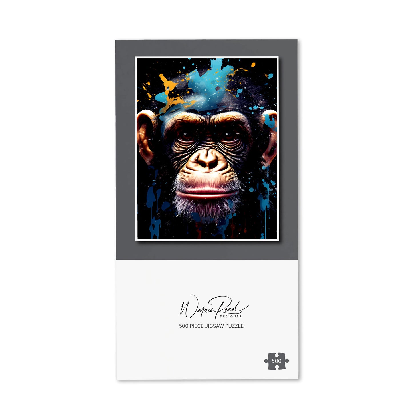 Monkey Face Splashart with Blue Jigsaw Puzzle