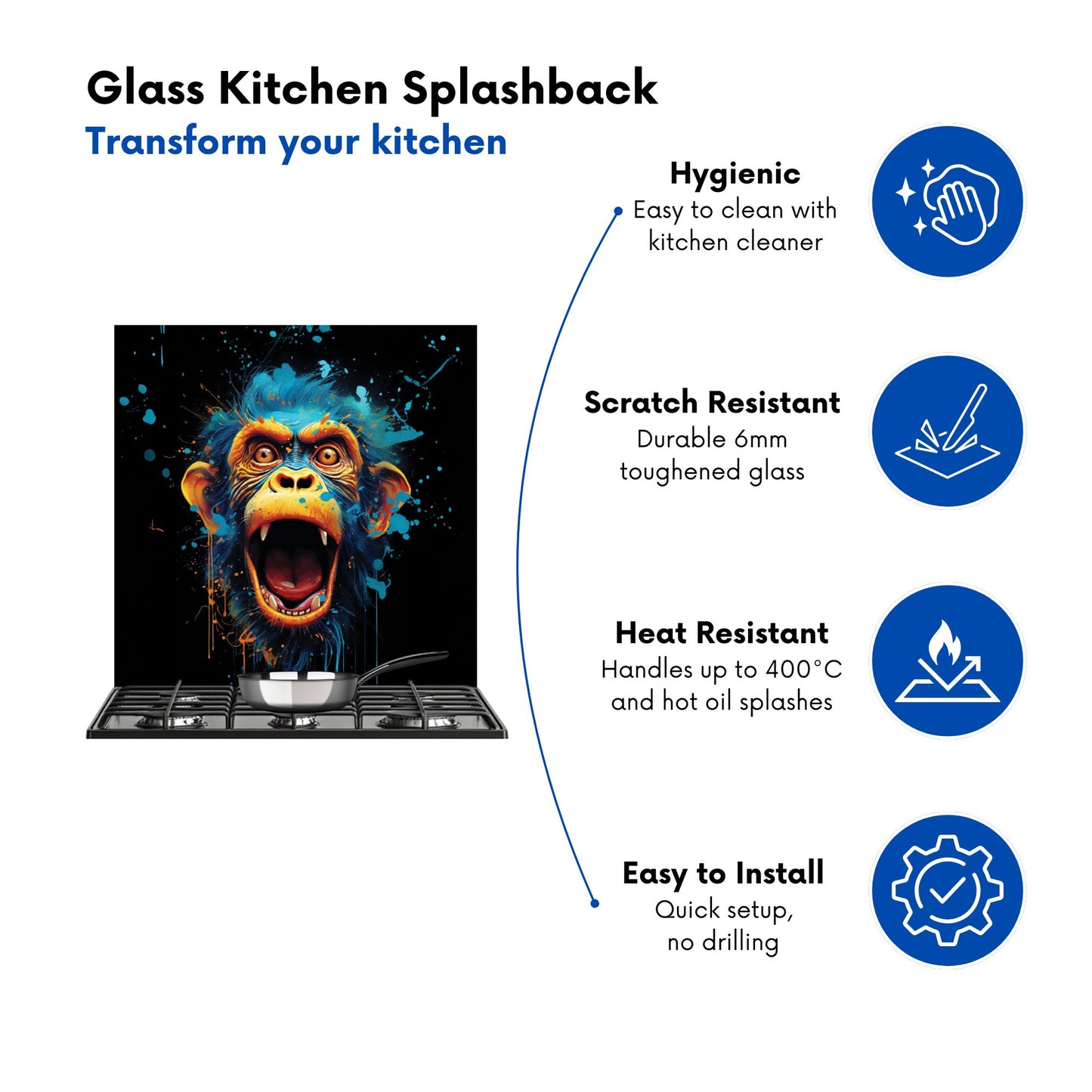 Crazy Monkey face Splashart Kitchen Splashback