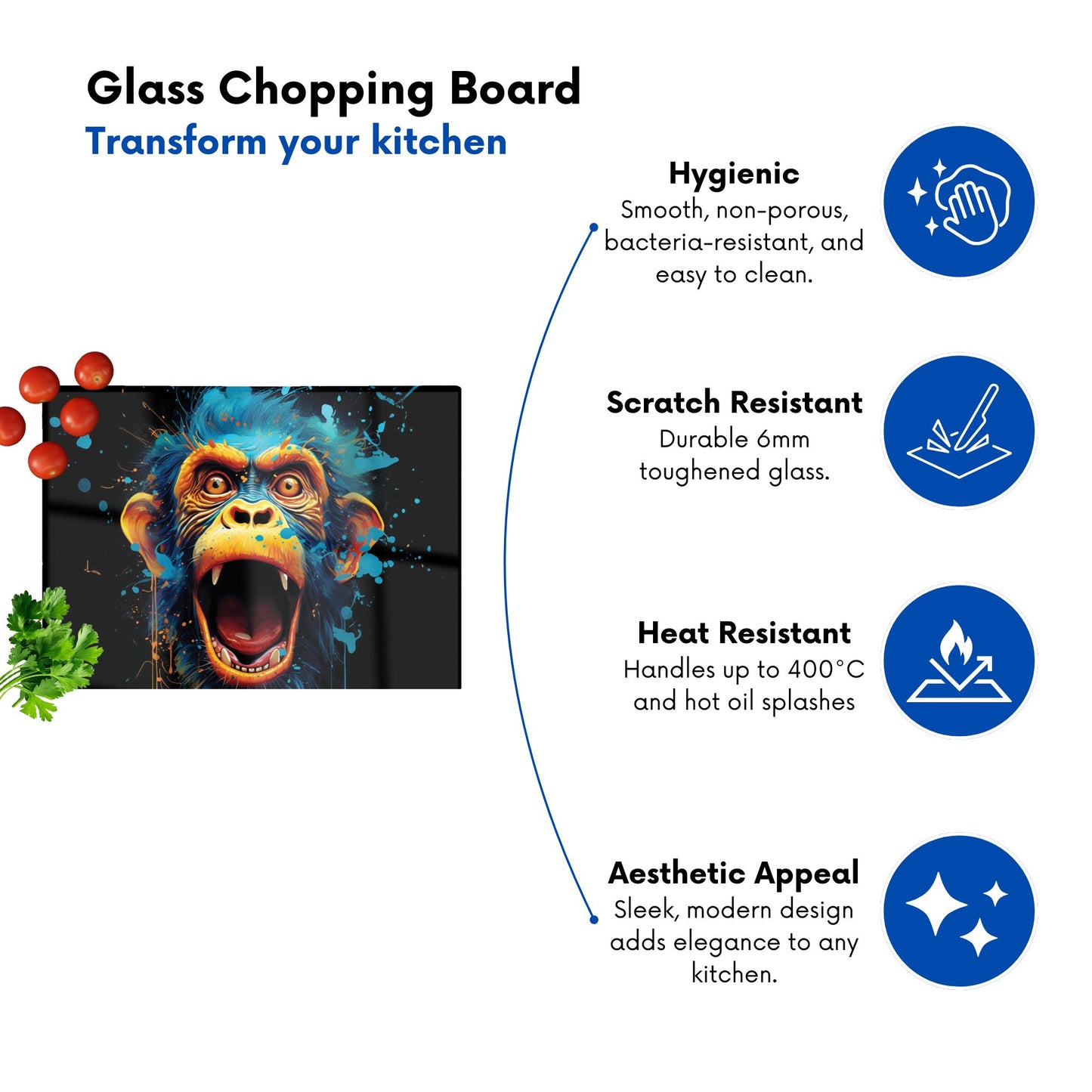 Crazy Monkey Face Splashart Glass Chopping Board