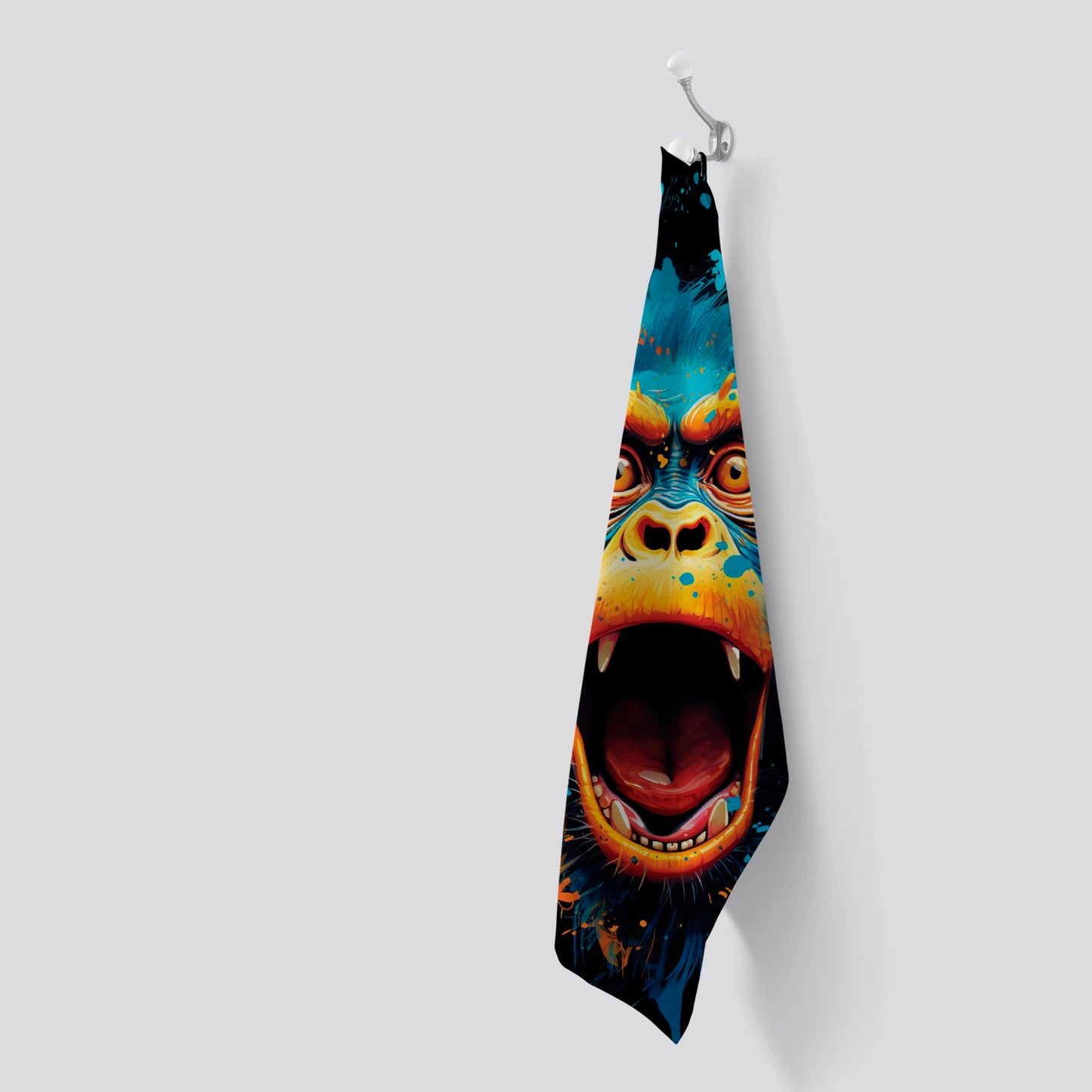 Crazy Monkey face Splashart Tea Towel