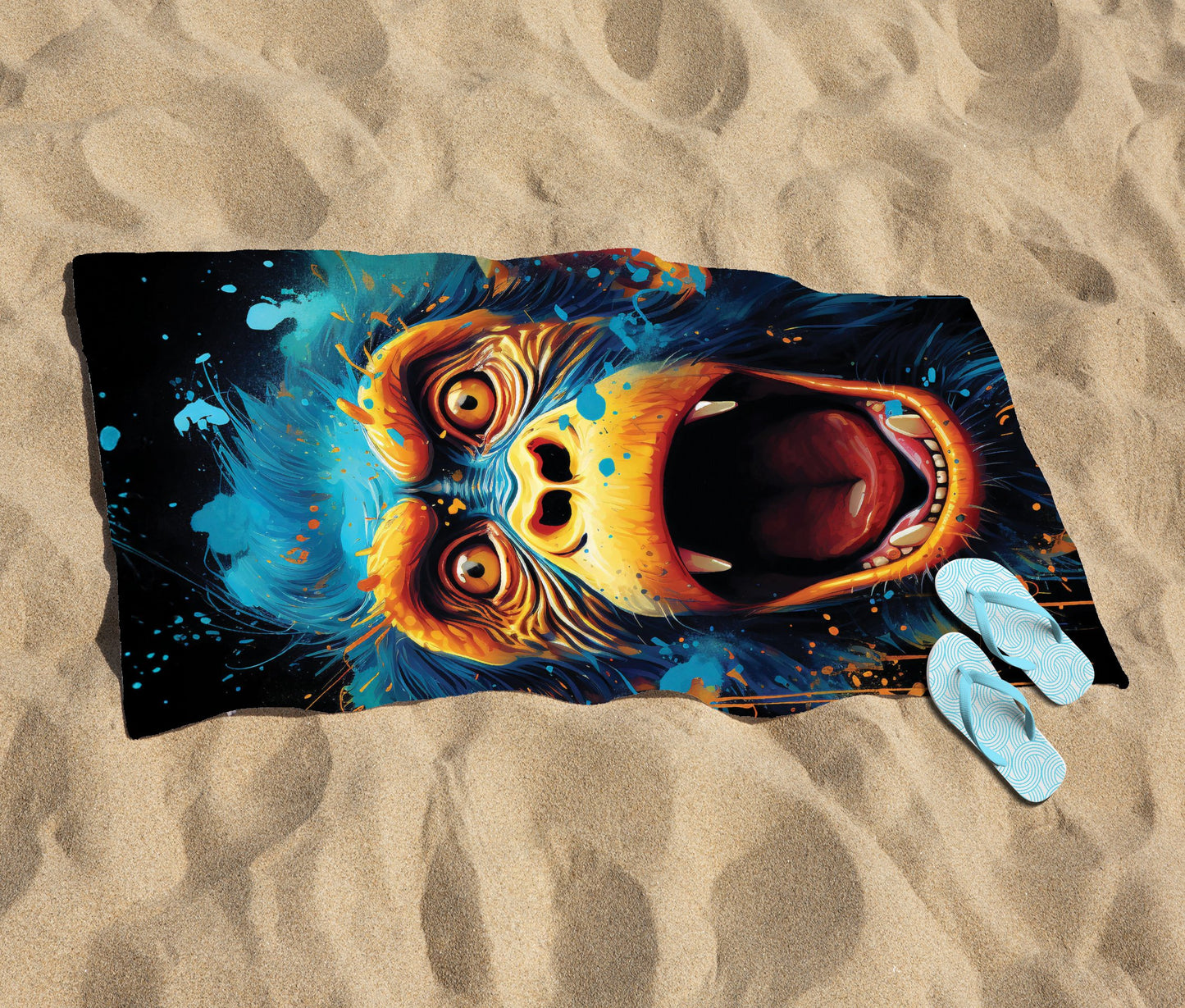Crazy Monkey face Splashart Beach Towel