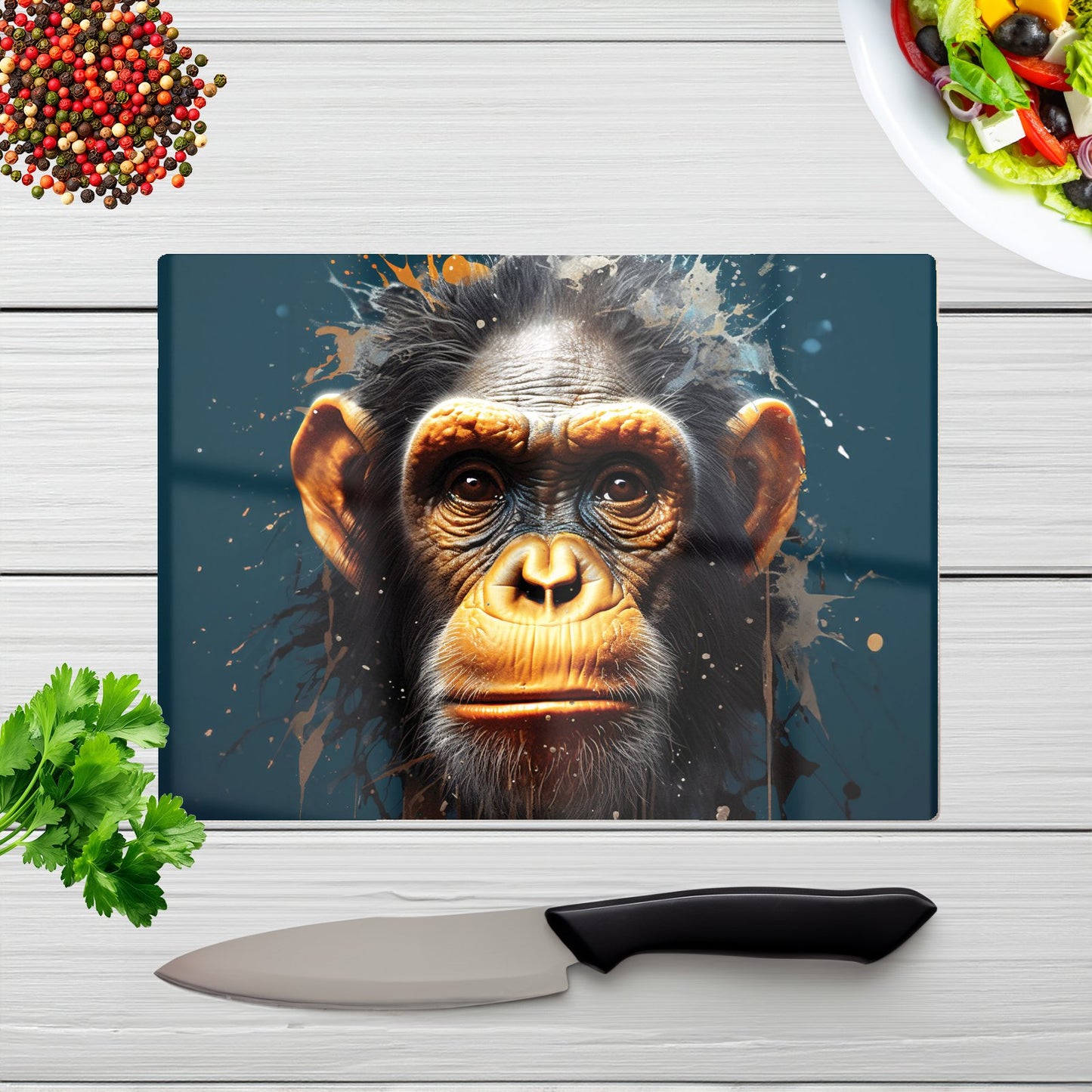 Splashart Realistic Monkey Face Glass Chopping Board