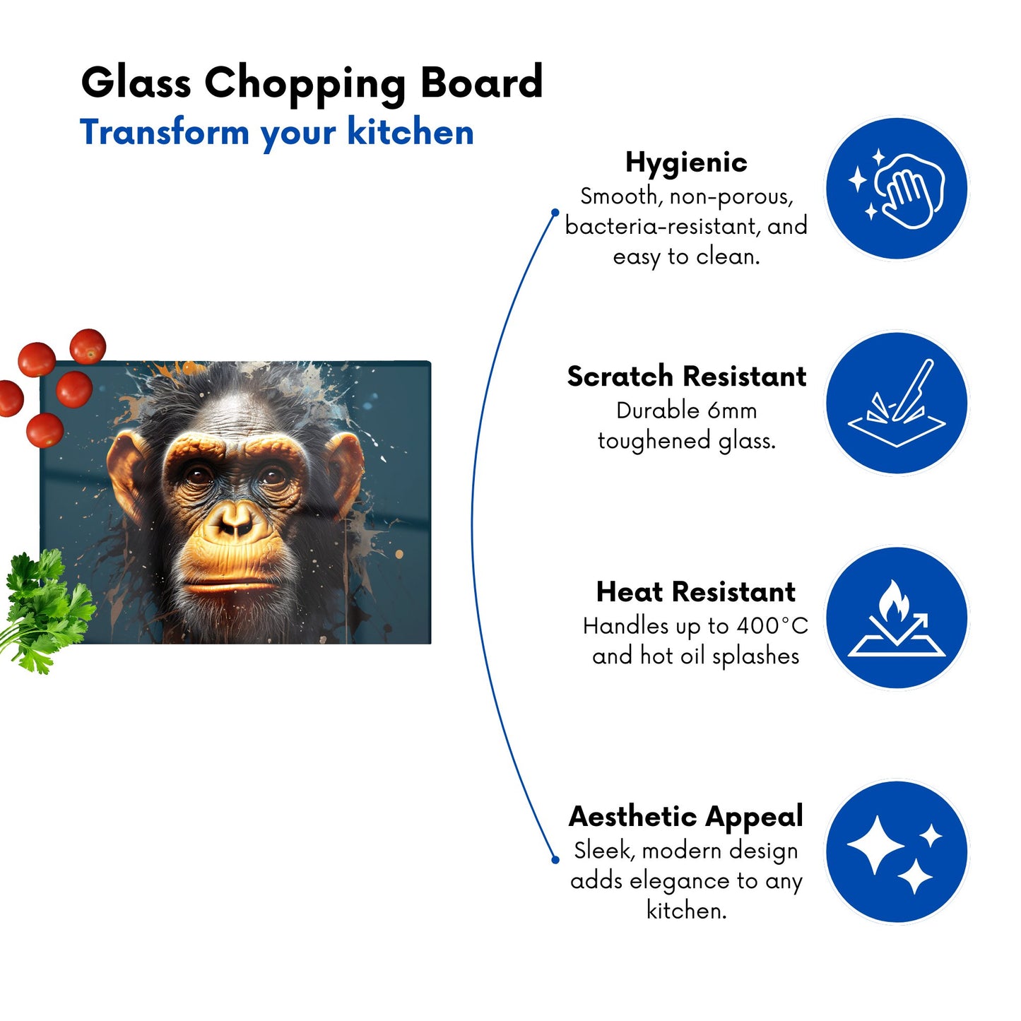 Splashart Realistic Monkey Face Glass Chopping Board