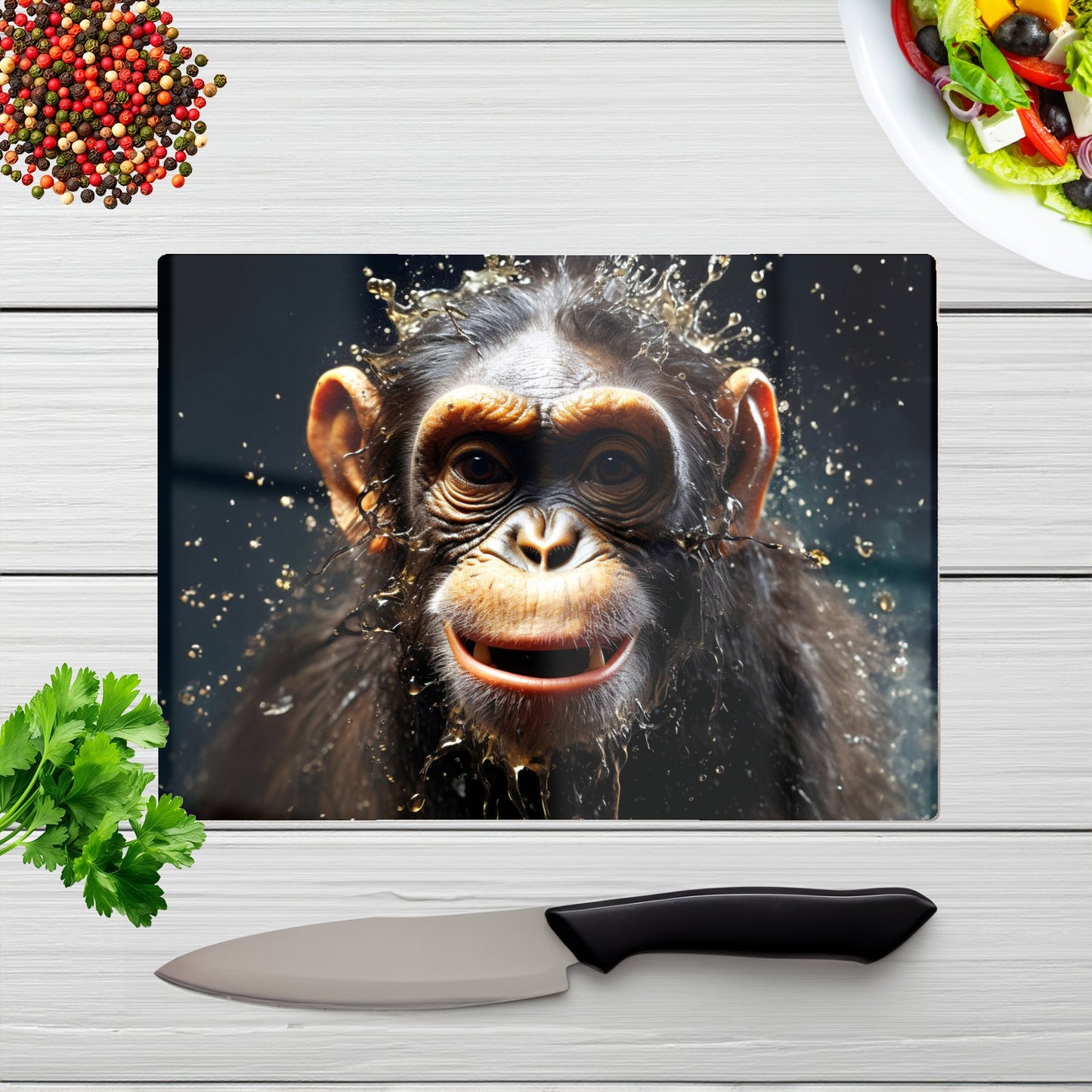 Realistic Monkey Face Splashart Glass Chopping Board