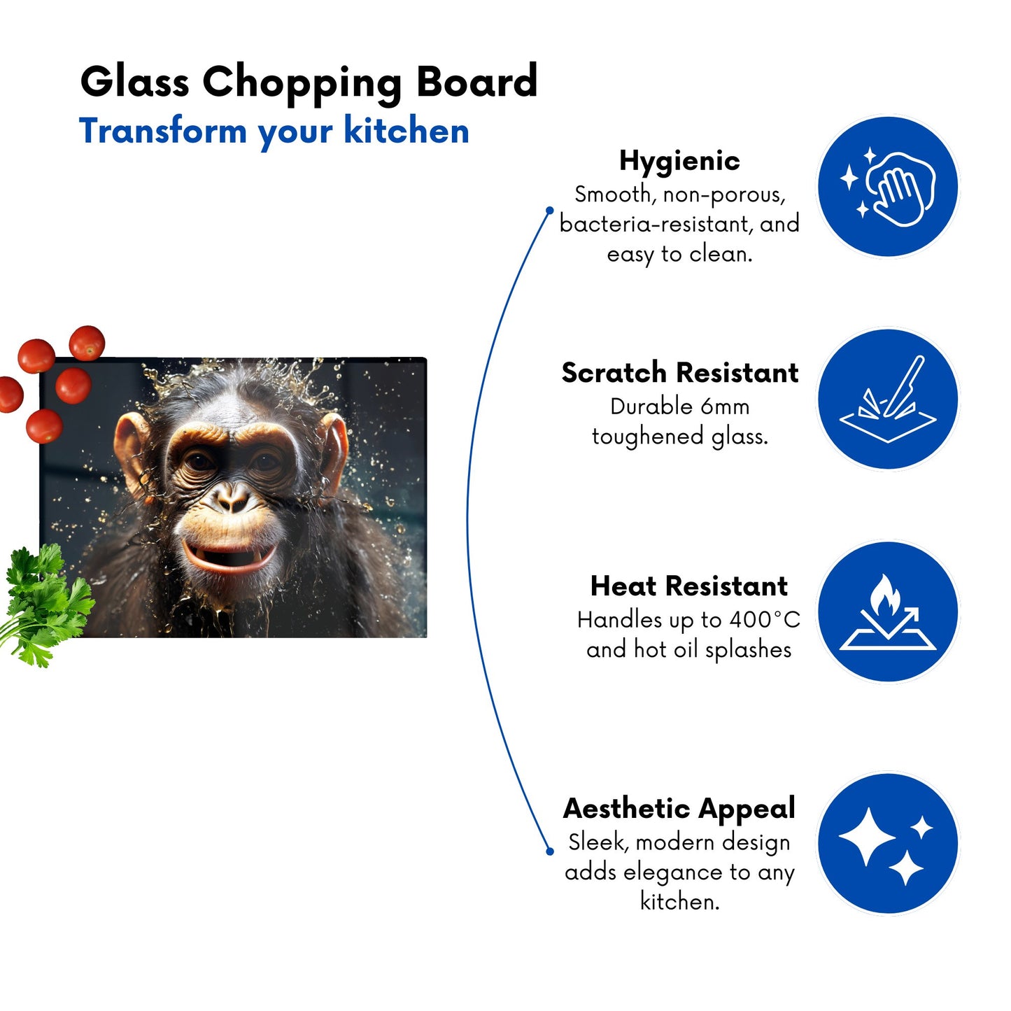 Realistic Monkey Face Splashart Glass Chopping Board