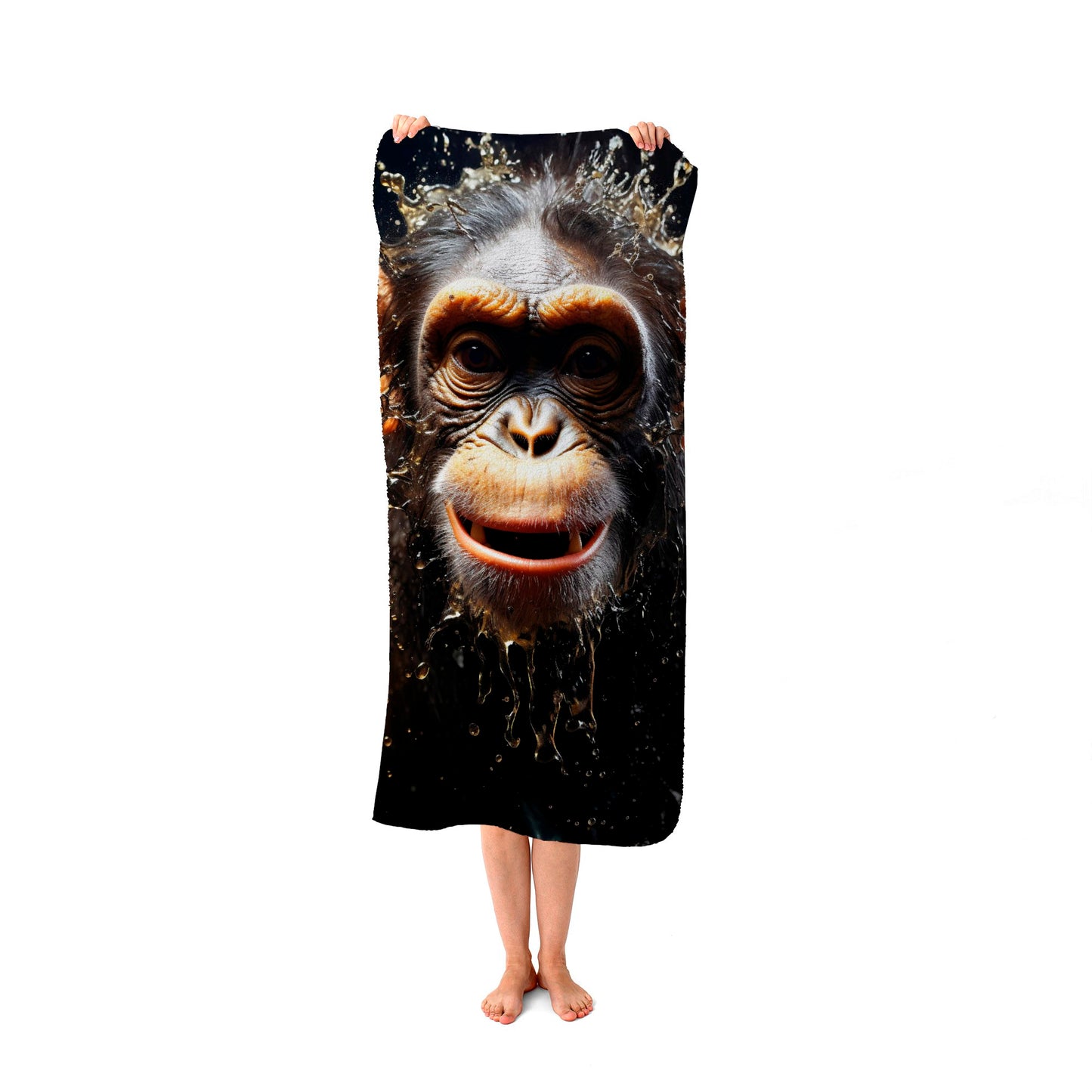 Realistic Monkey Face Splashart Beach Towel