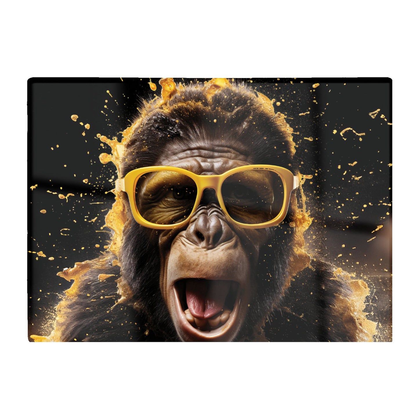 Splashart Monkey Face With Yellow Glasses Glass Chopping Board