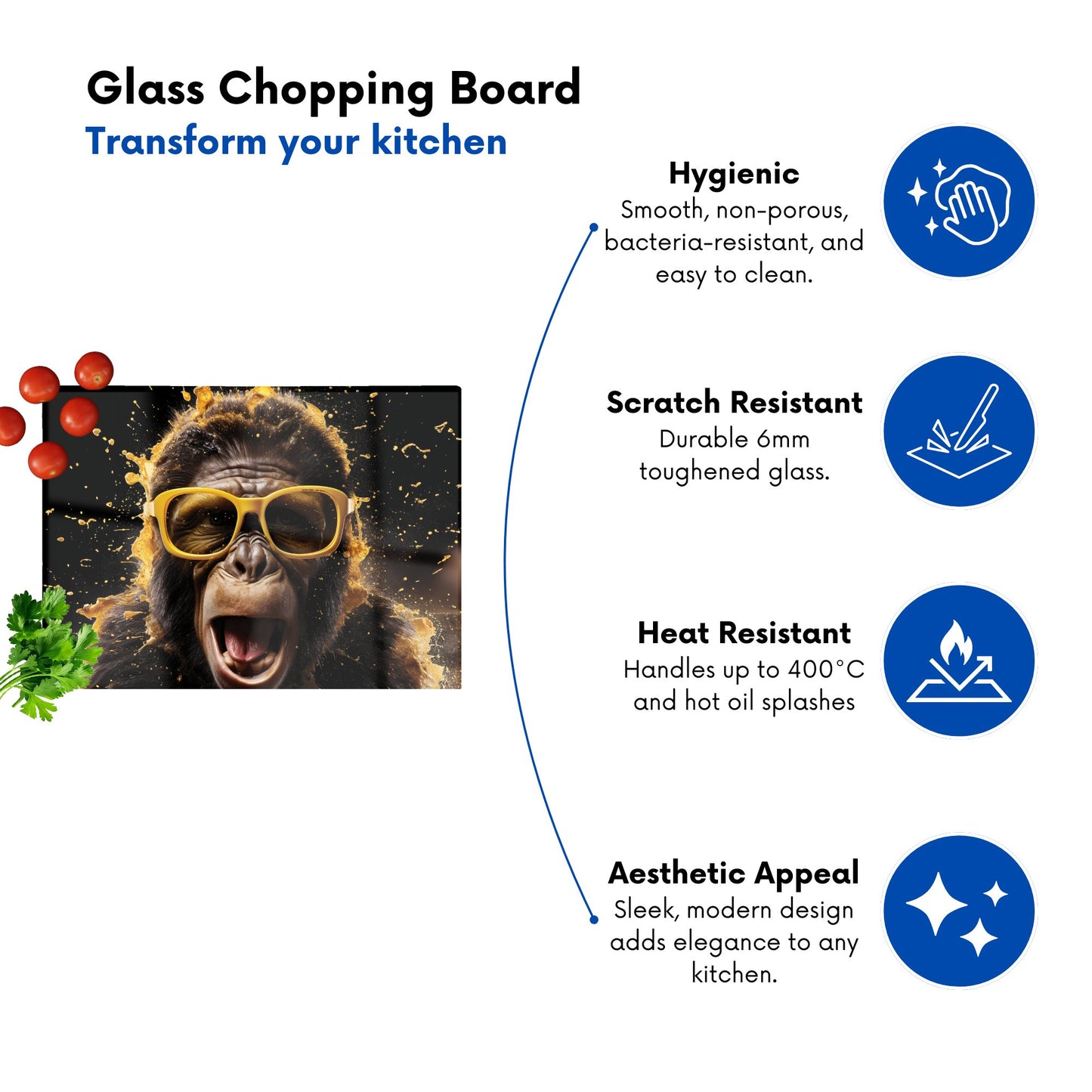 Splashart Monkey Face With Yellow Glasses Glass Chopping Board