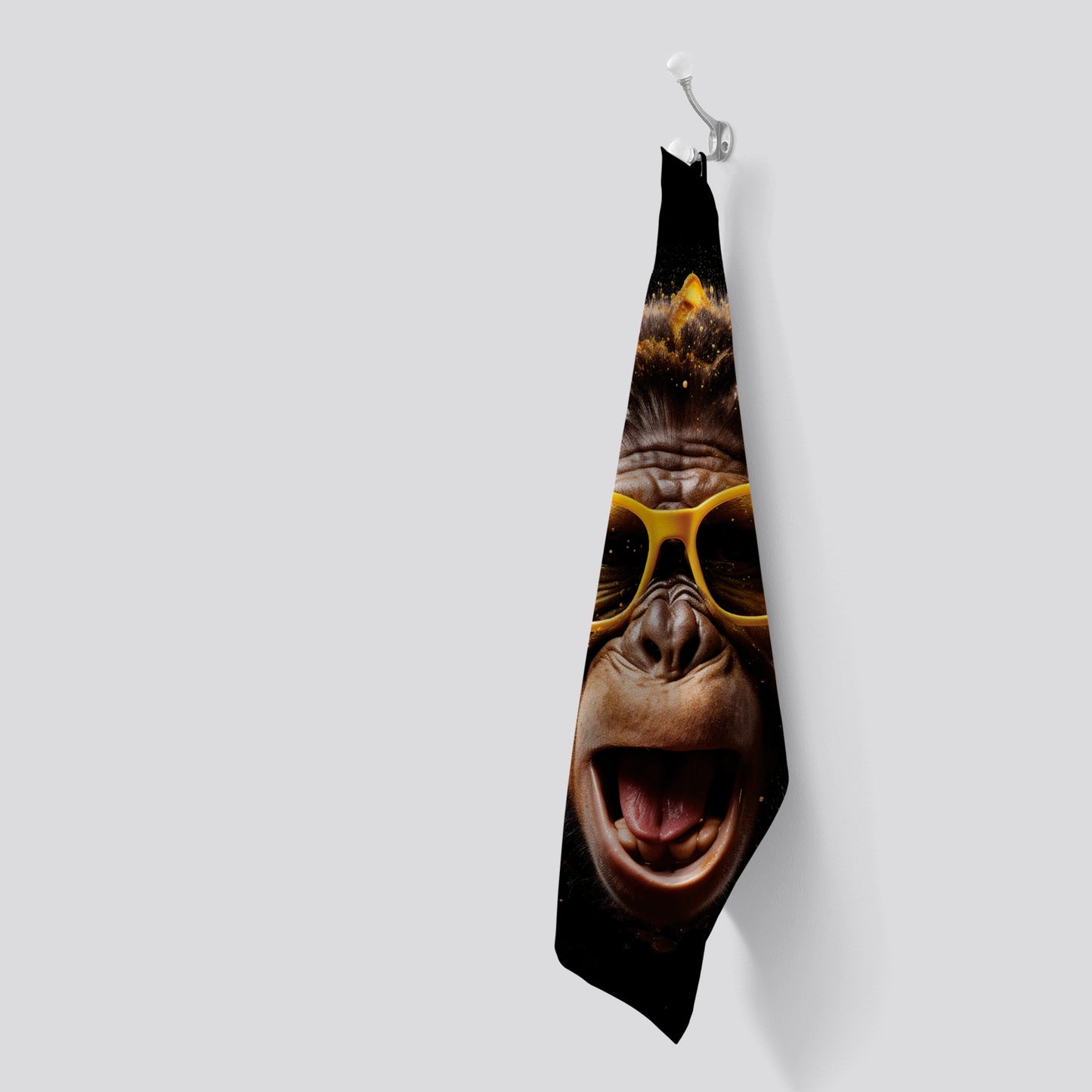 Splashart Monkey Face With Yellow Glasses Tea Towel