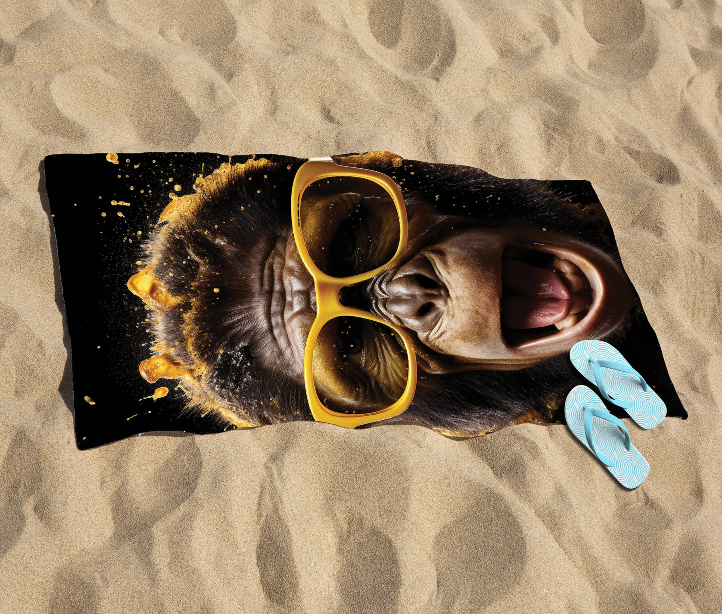 Splashart Monkey Face With Yellow Glasses Beach Towel