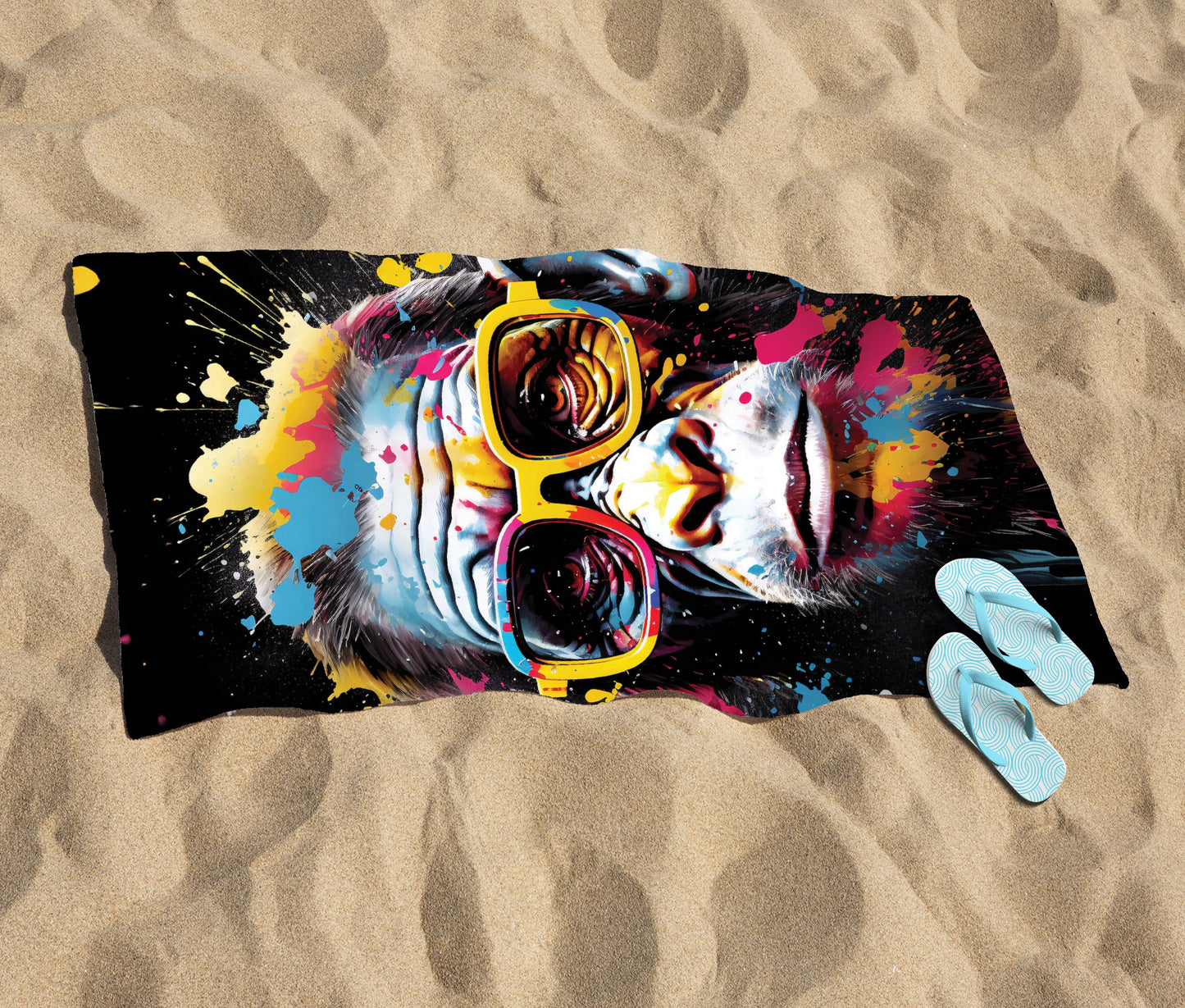 Coloured Splashart Monkey Face Beach Towel
