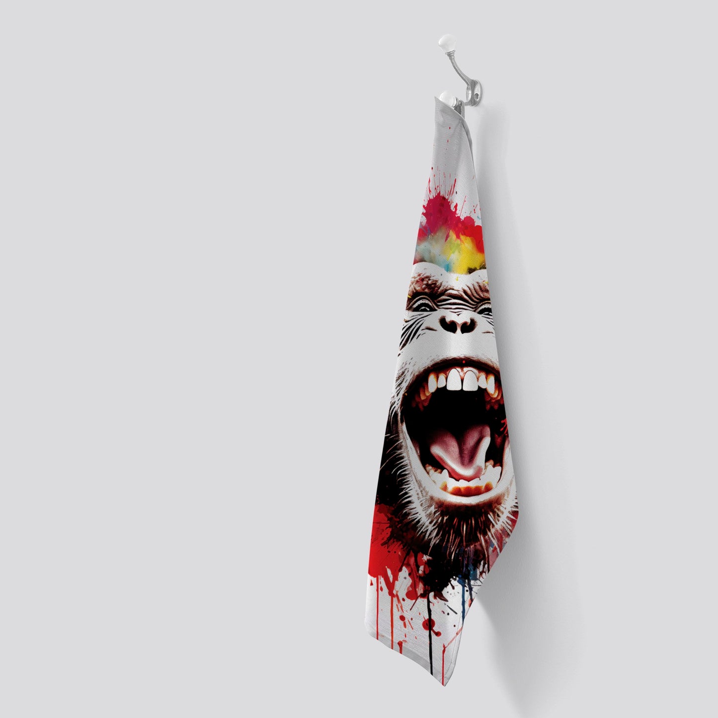 Coloured Splashart Crazy Monkey Face Tea Towel