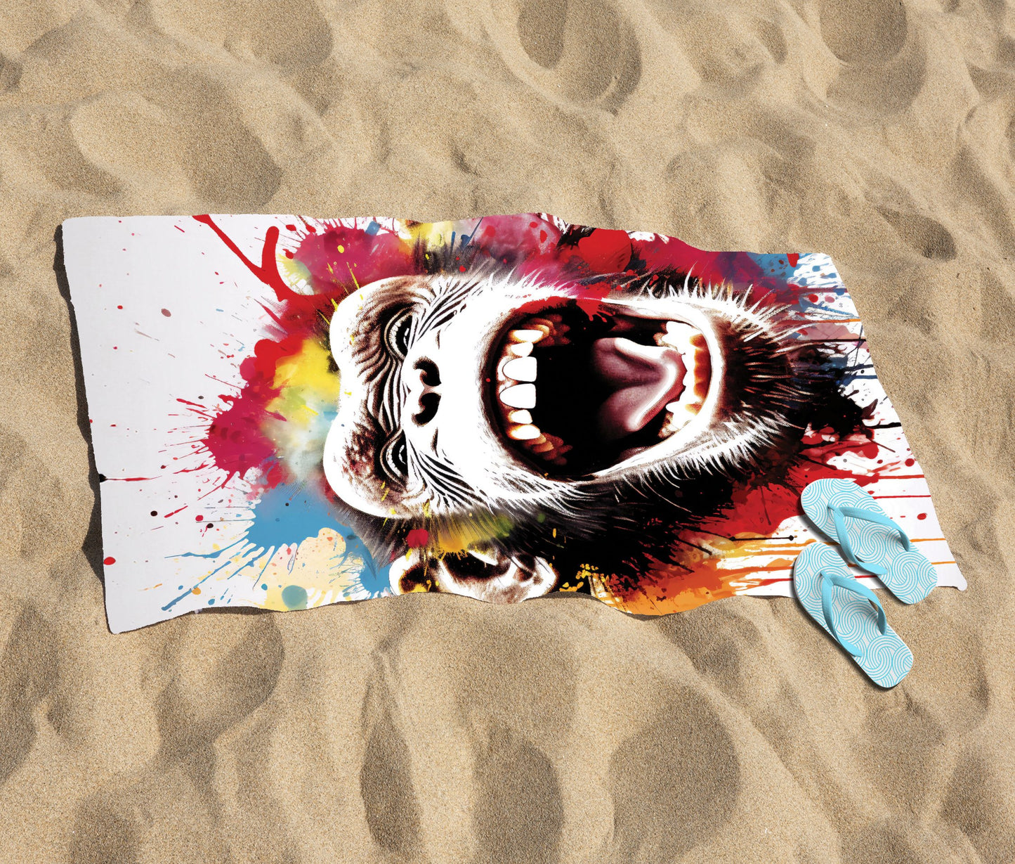 Coloured Splashart Crazy Monkey Face Beach Towel