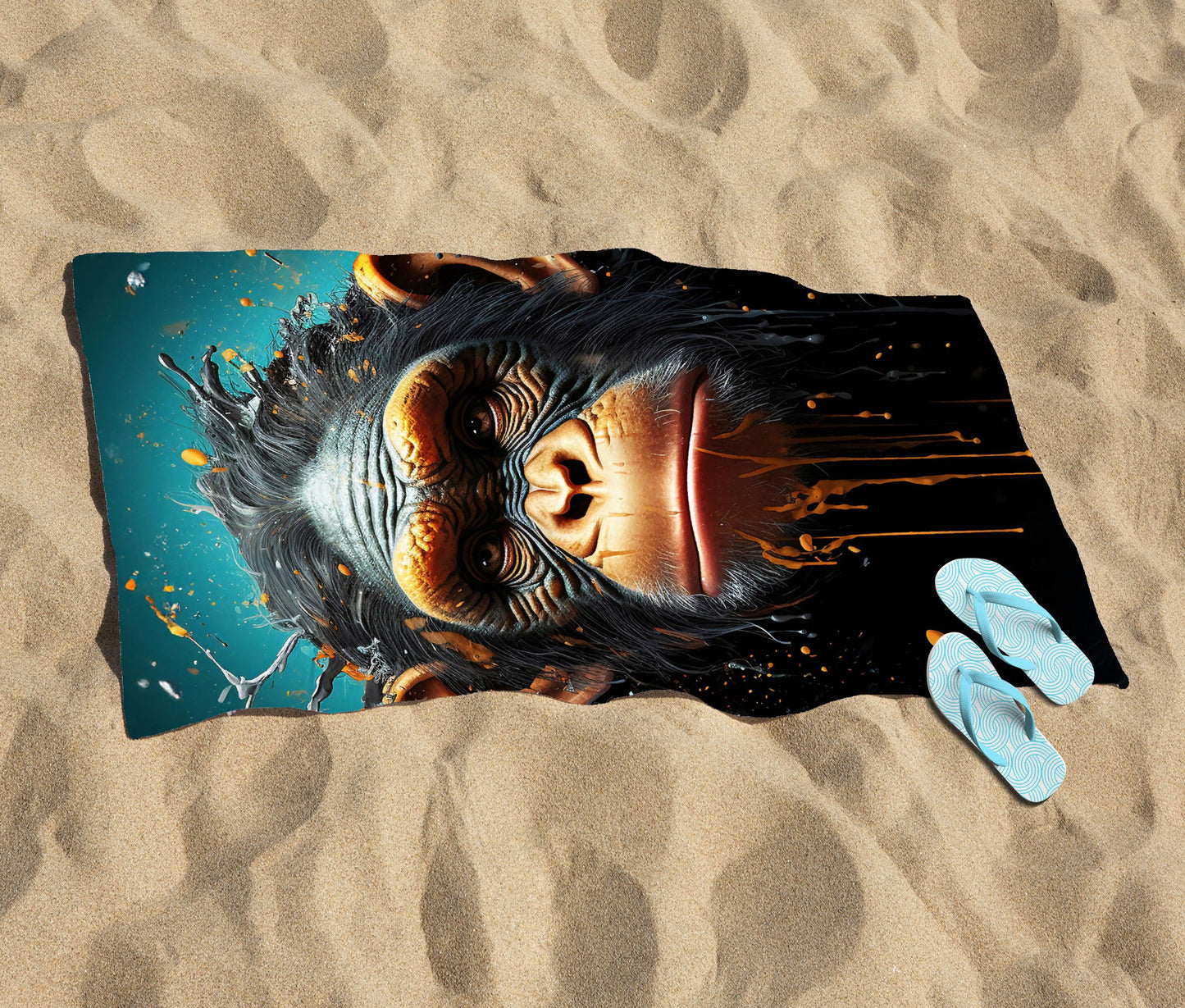 Monkey Face Splashart Blue Beach Towel
