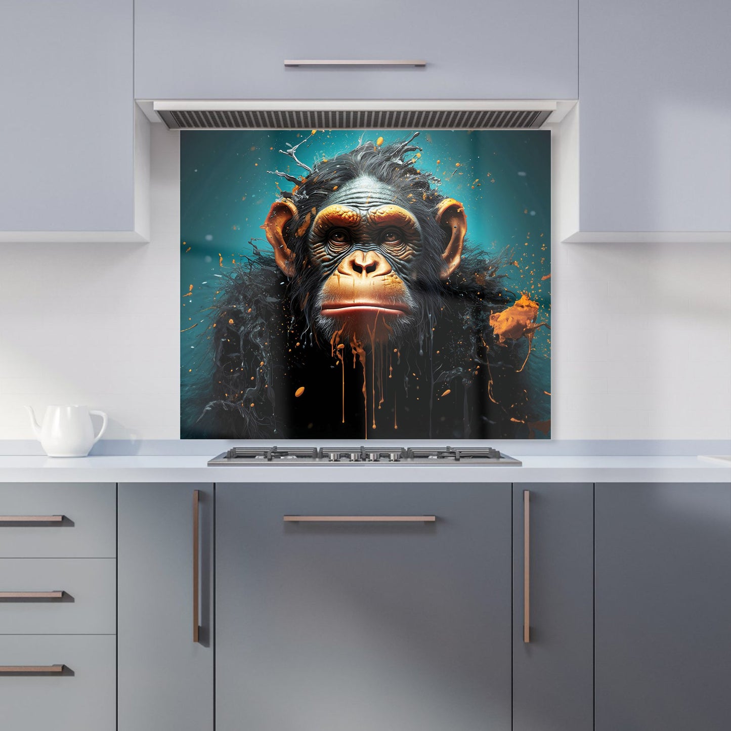 Monkey Face Splashart Blue Kitchen Splashback