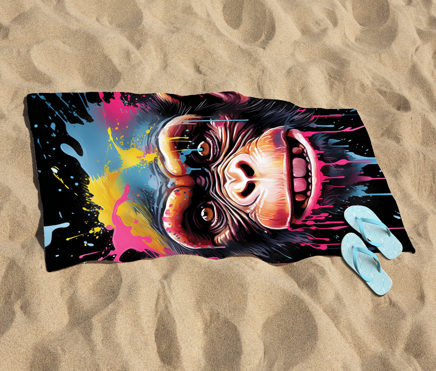 Multi Coloured Monkey Face Splashart Beach Towel