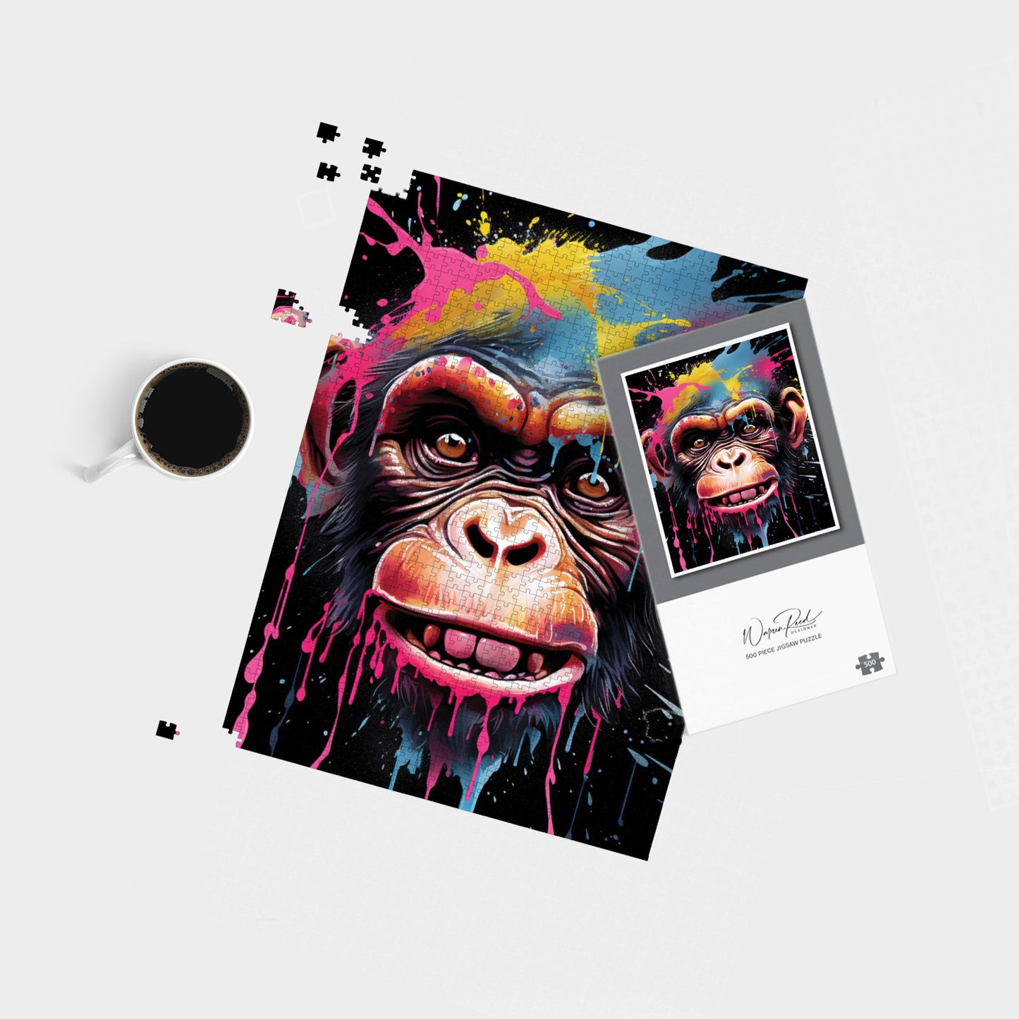 Multi Coloured Monkey Face Splashart Jigsaw Puzzle