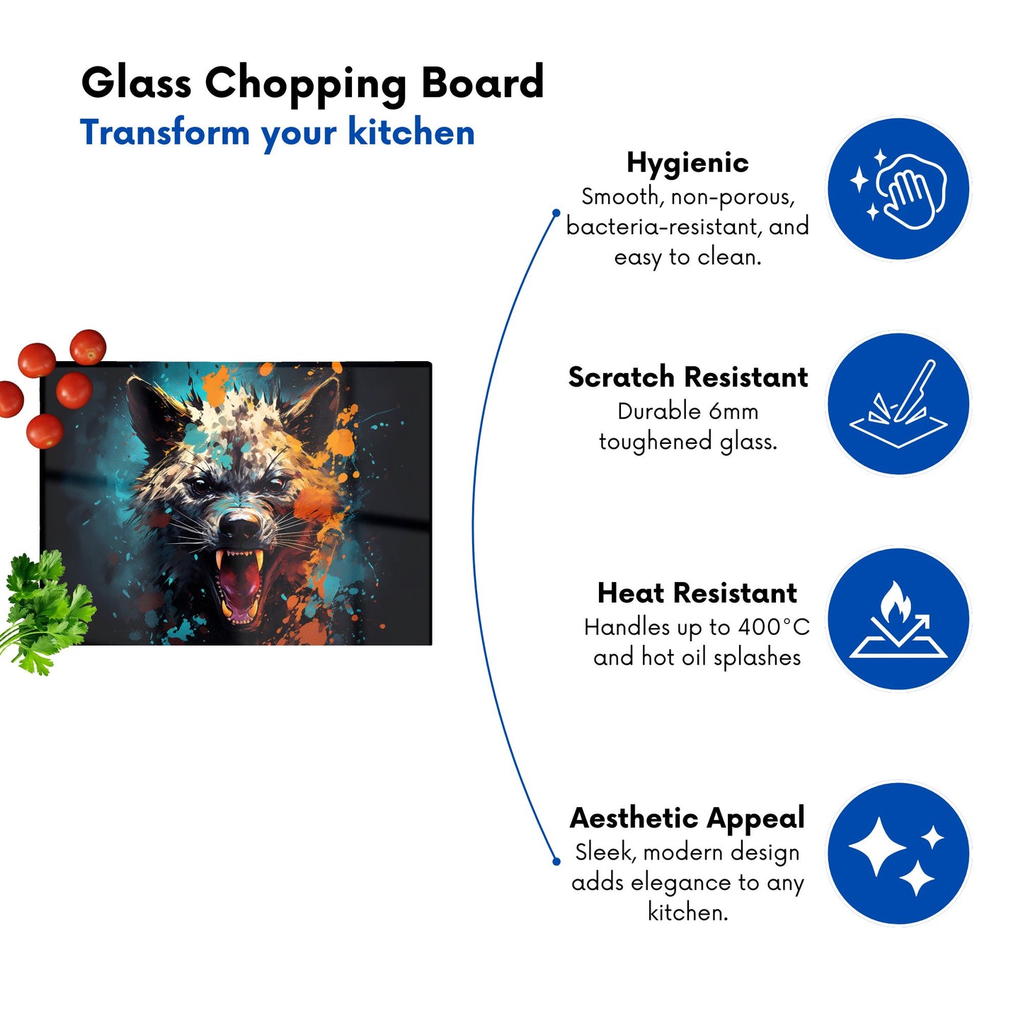 Splashart Angry Hyena Face Glass Chopping Board