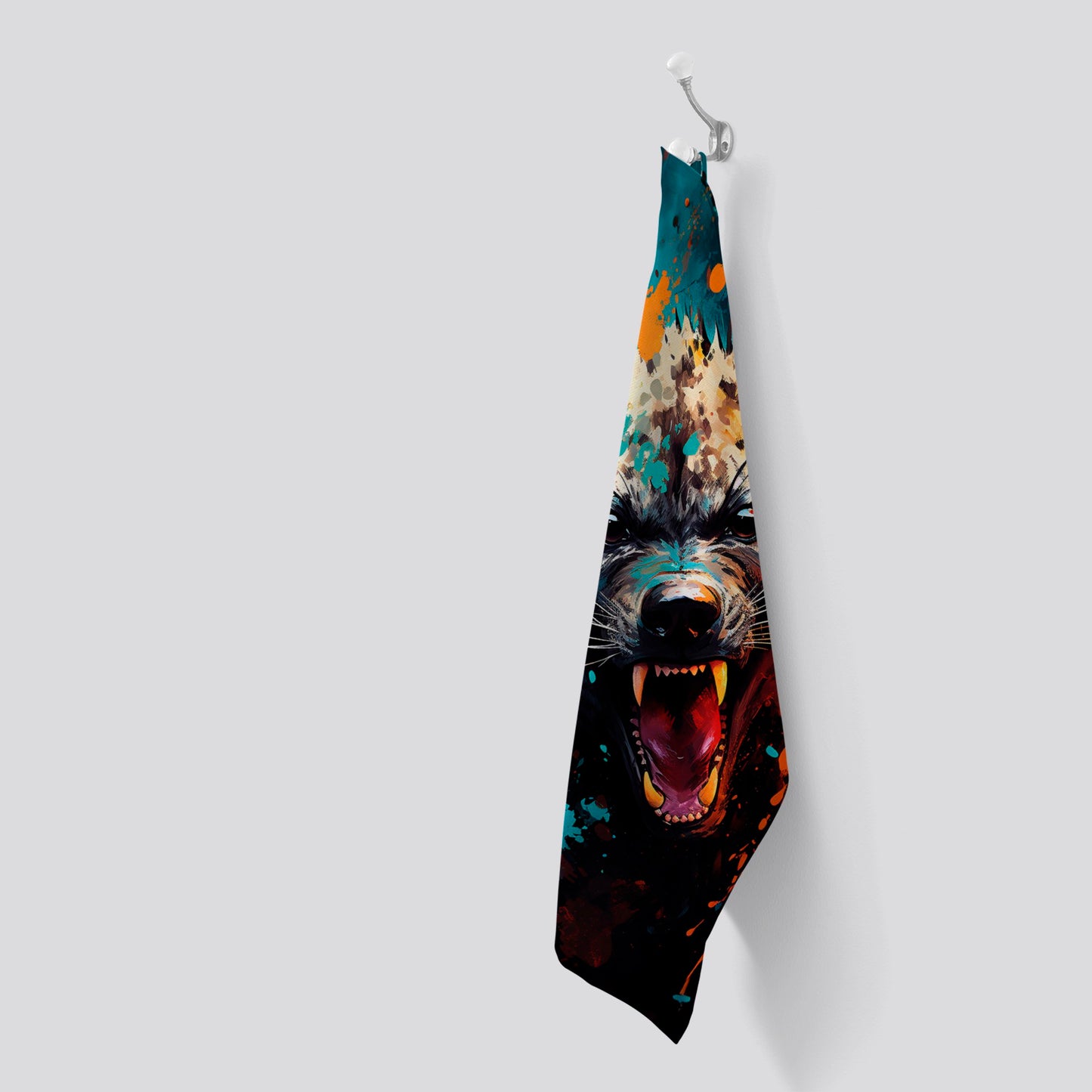 Splashart Angry Hyena Face Tea Towel