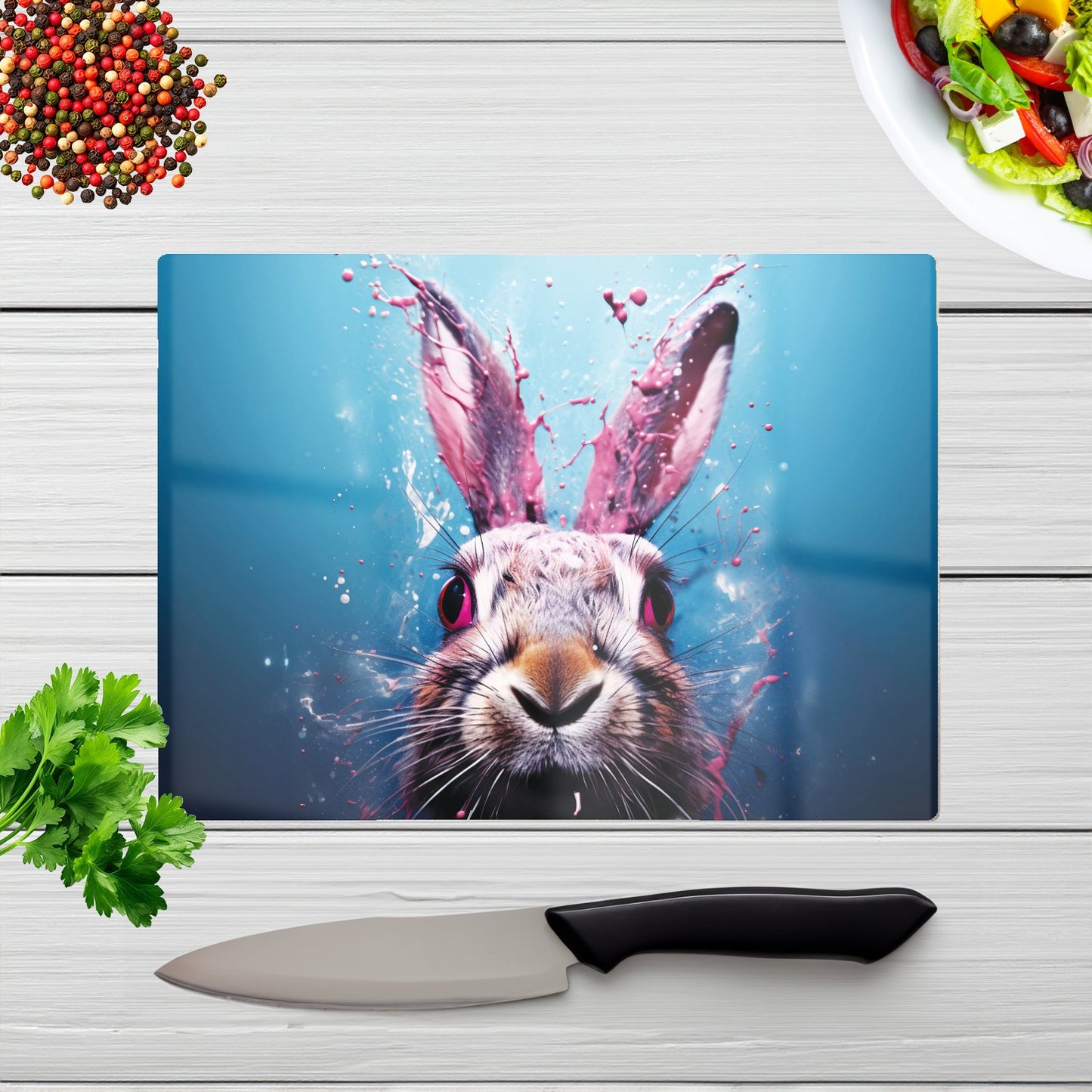 Rabbit Face Splashart Glass Chopping Board