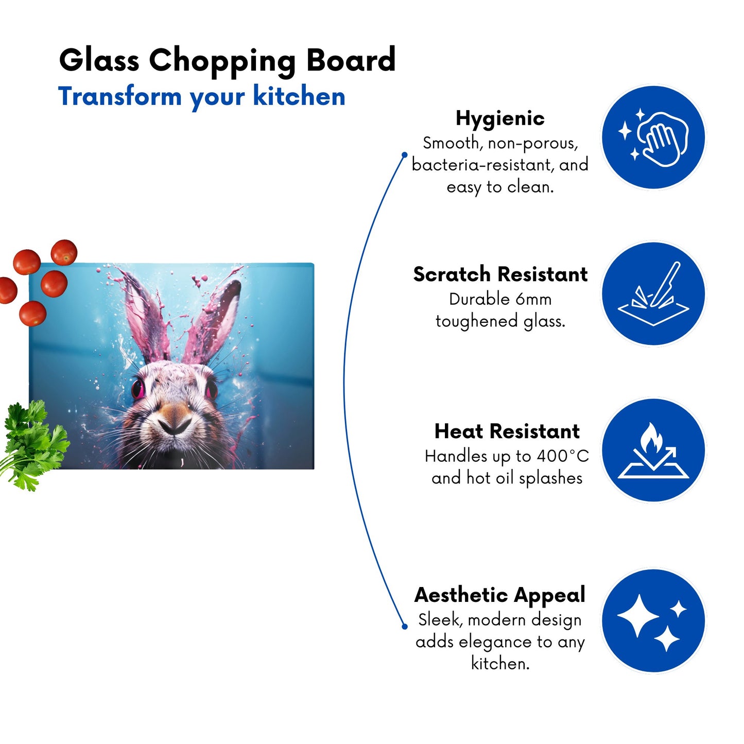 Rabbit Face Splashart Glass Chopping Board