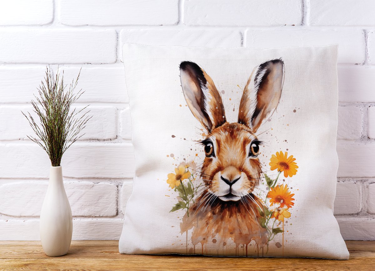 Watercolour Hare and Daisies Cushions