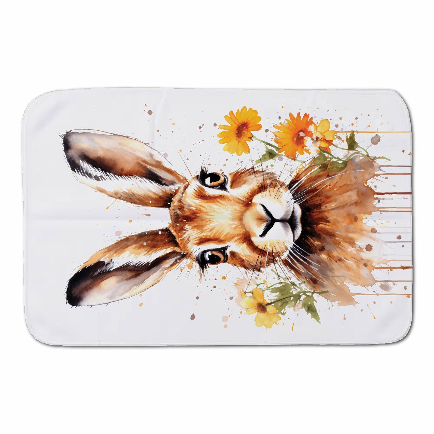 Watercolour Hare and Daisies Sherpa Blanket